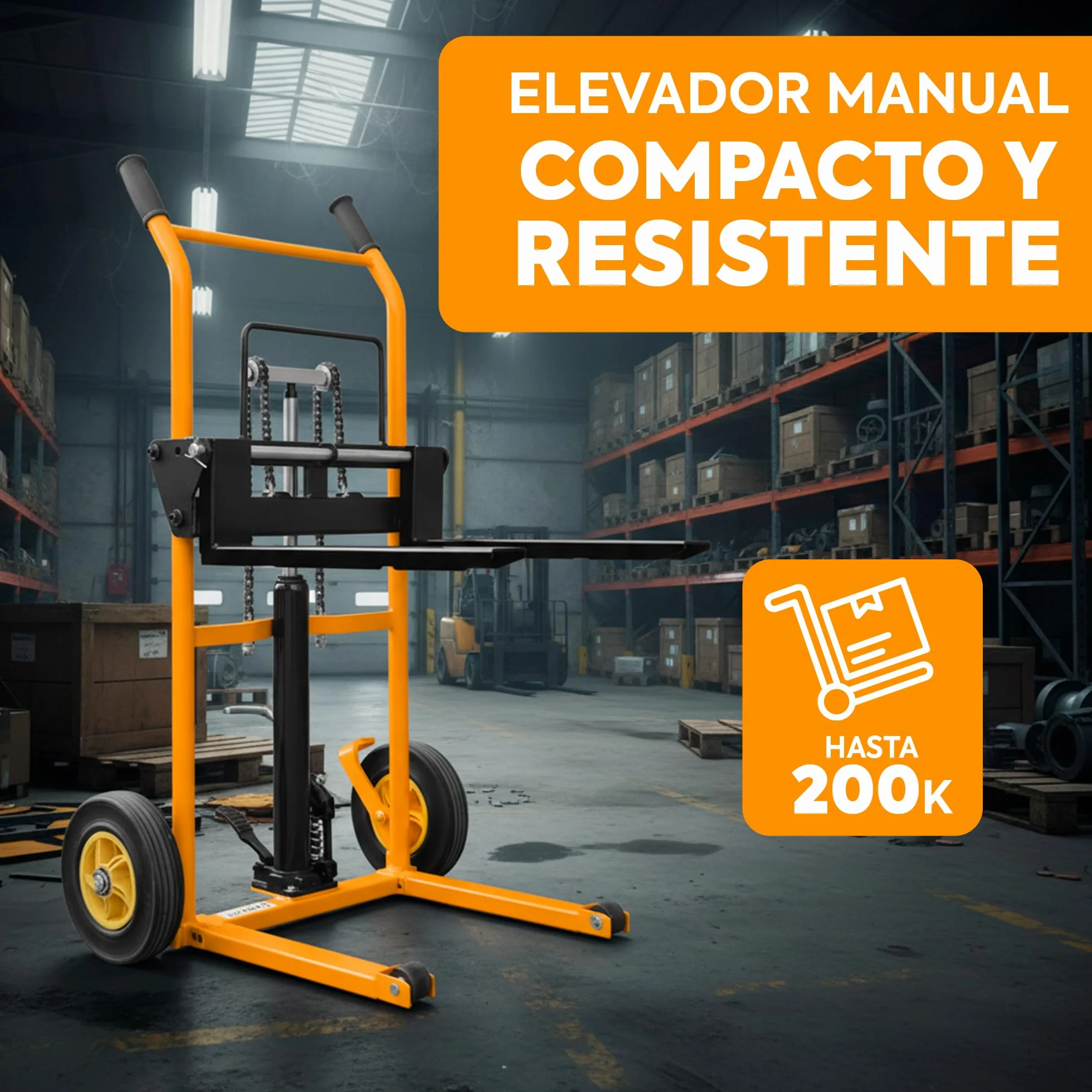 Mini Apilador Manual 200 Kg Amarillo (SDJL200) | Elevación 900 mm |