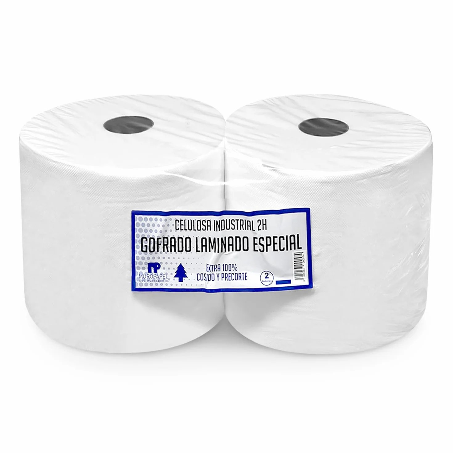 Pack 2 Bobinas Papel Industrial Celulosa Blanco - Rollos Mecánico de Pasta - Precorte Doble Capa - Resistente Para Talleres y Cocina - Acabado Laminado Extra Gofrado (7kg)
