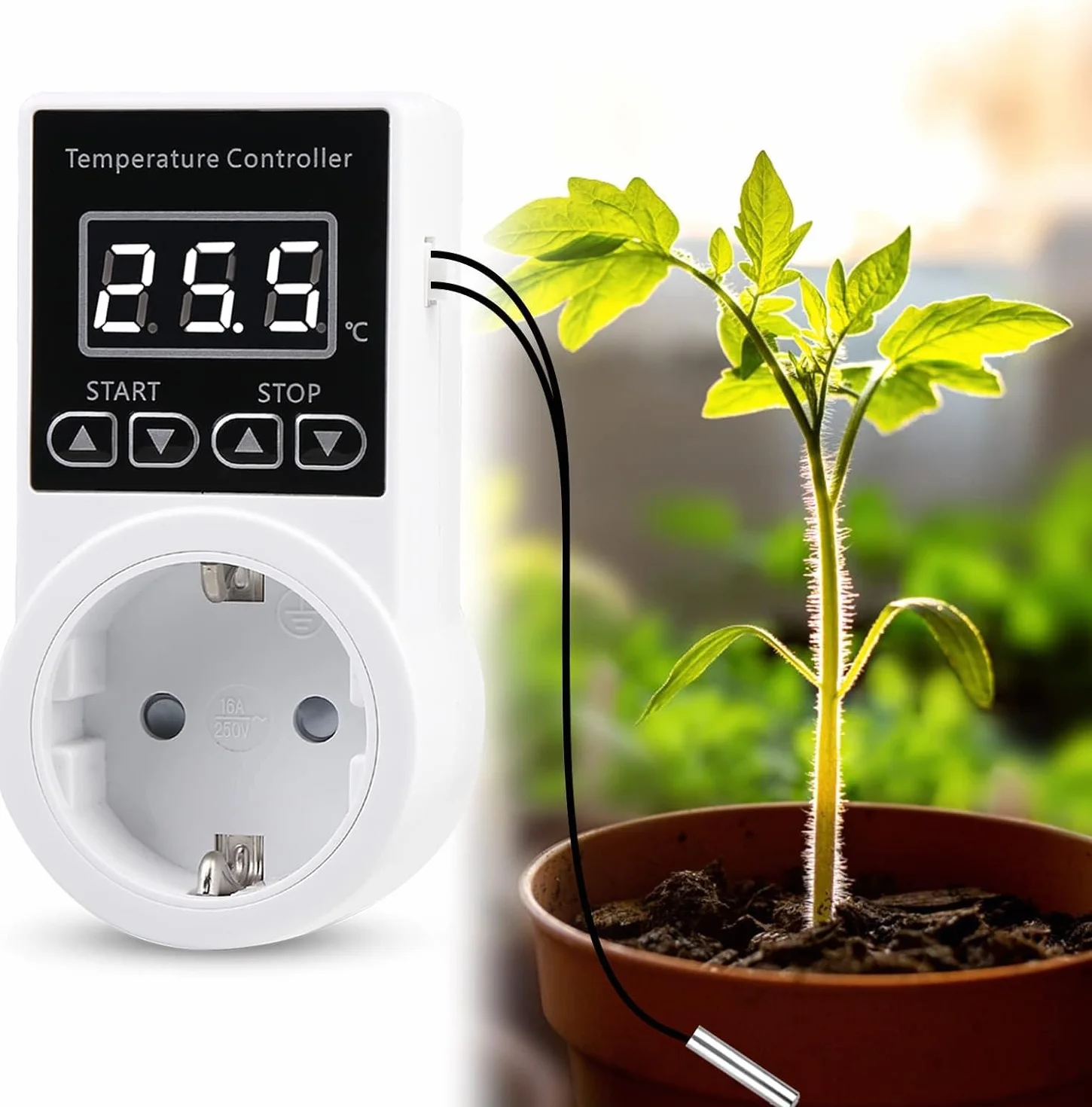 Enchufe termostático con sonda, regulador de temperatura digital LCD para frigorífico, invernadero, acuario