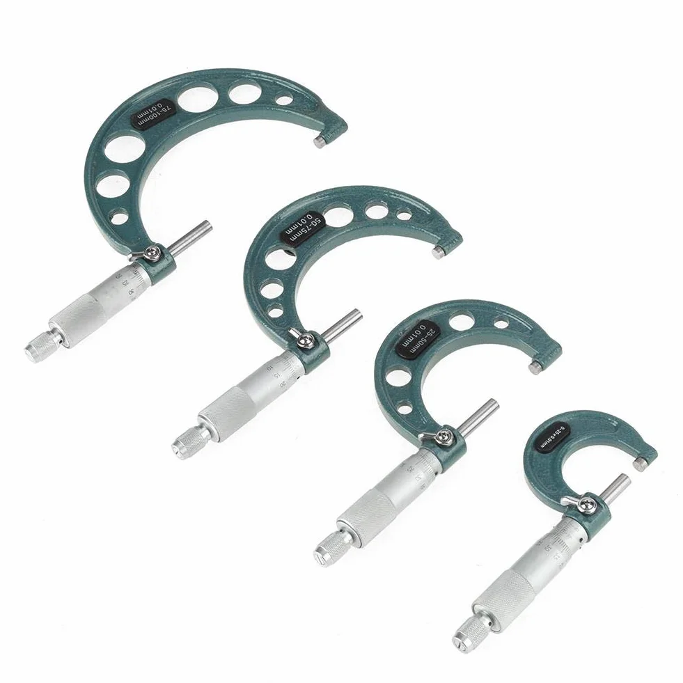 Juego de Micrómetros de Exteriores, 4 Piezas, 0-100mm, Medición de Longitud, para Talleres Mecánicos y Automóvil
