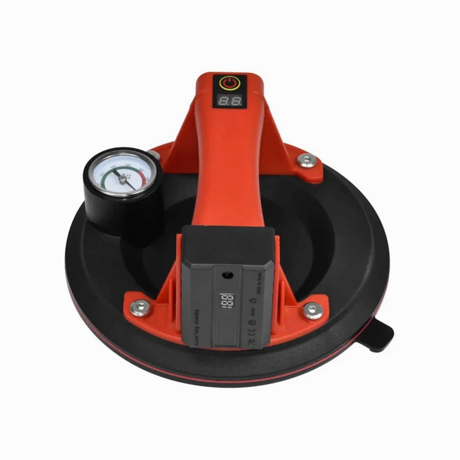 Ventosa de vidrio al vacío eléctrica de 8 pulgadas con reposición automática de aire y manómetro, chasis de goma de doble capa(Rot)