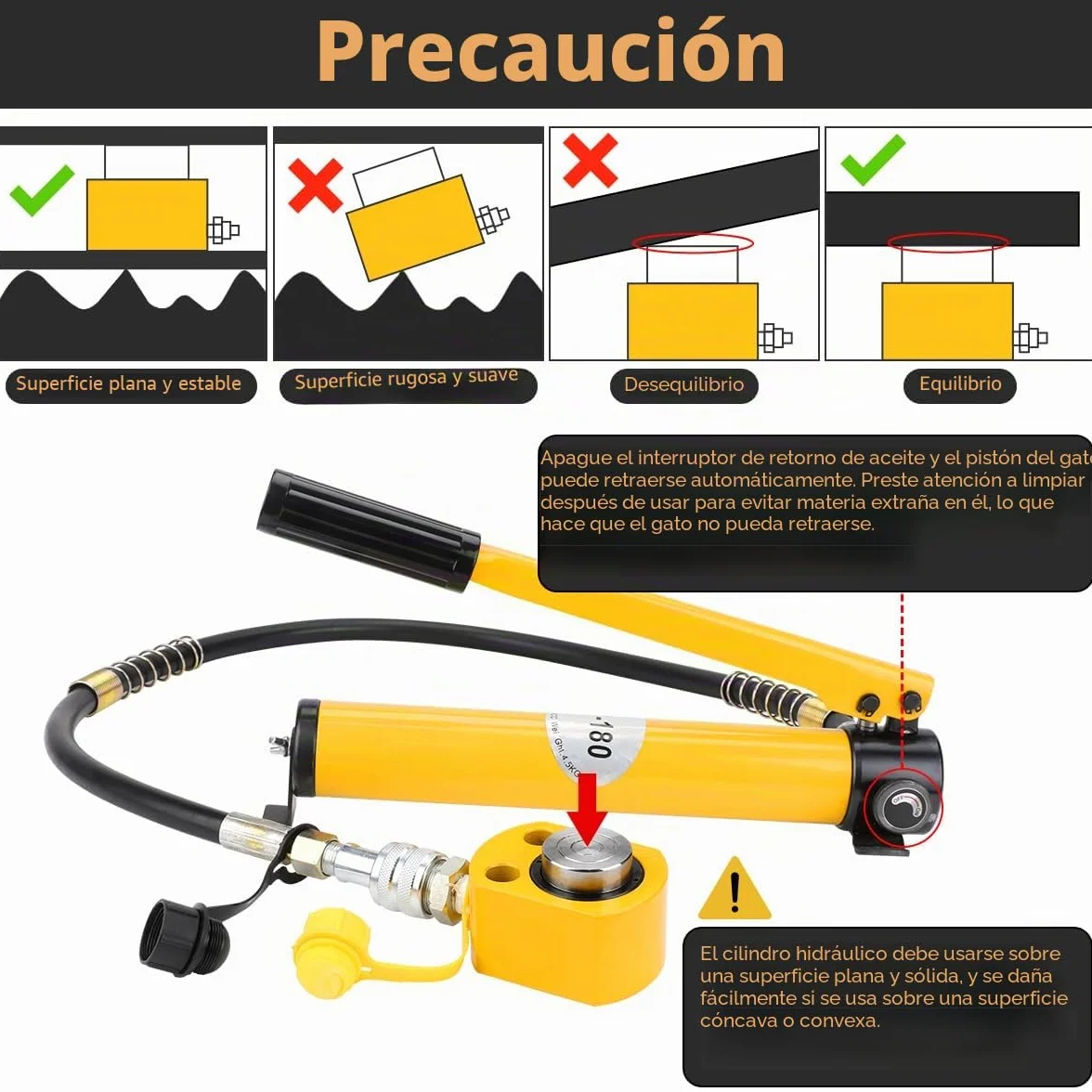 Fulgutonit 10T Gato Hidráulico con CP-180 Bomba Hidráulica, Carrera 12mm, Altura Intrínseca 45mm, Ultrafino, para Edificios y Puentes, Ingeniería Mecánica