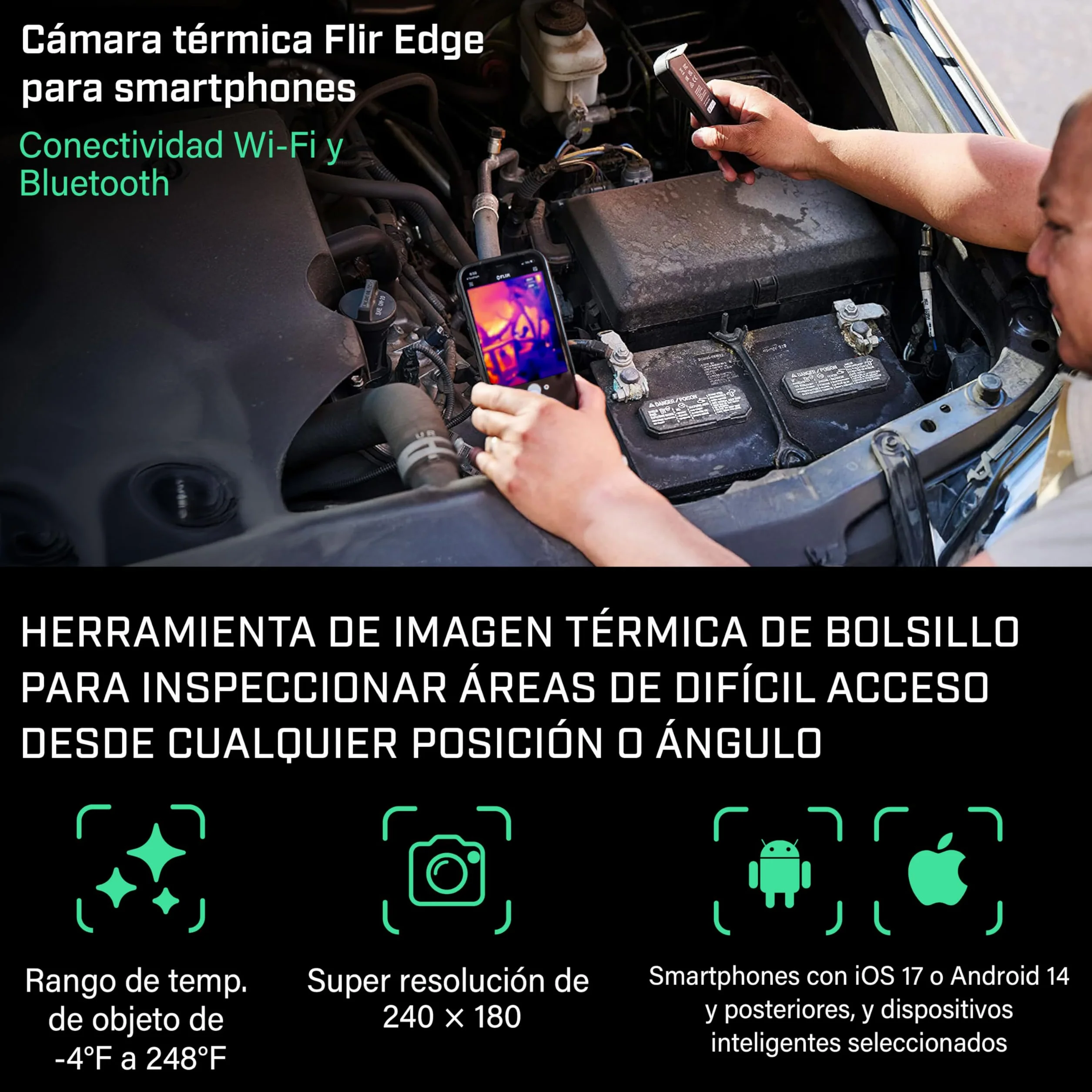 FLIR Edge - Cámara termográfica inalámbrica Bluetooth para teléfonos Inteligentes, Compatible con Todos los Dispositivos iOS y Android: Úsela para inspección de viviendas, HVAC, automotriz y más