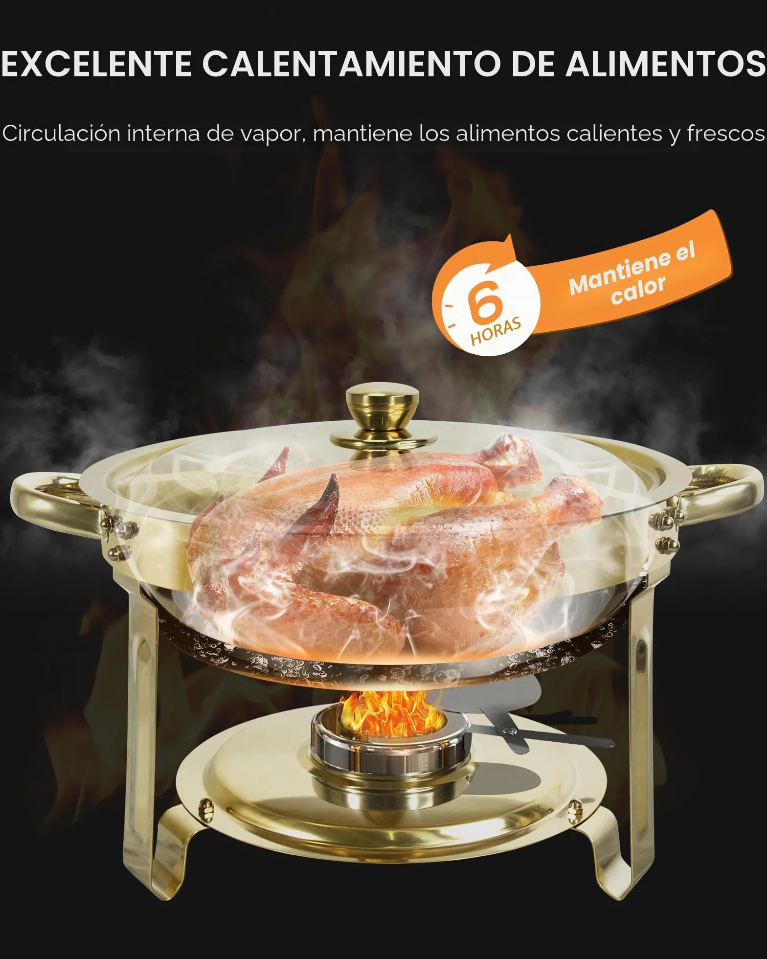 Oro Chafing Dish Buffet Set 5L Acero Inoxidable 2 Recipientes Calientes para Catering