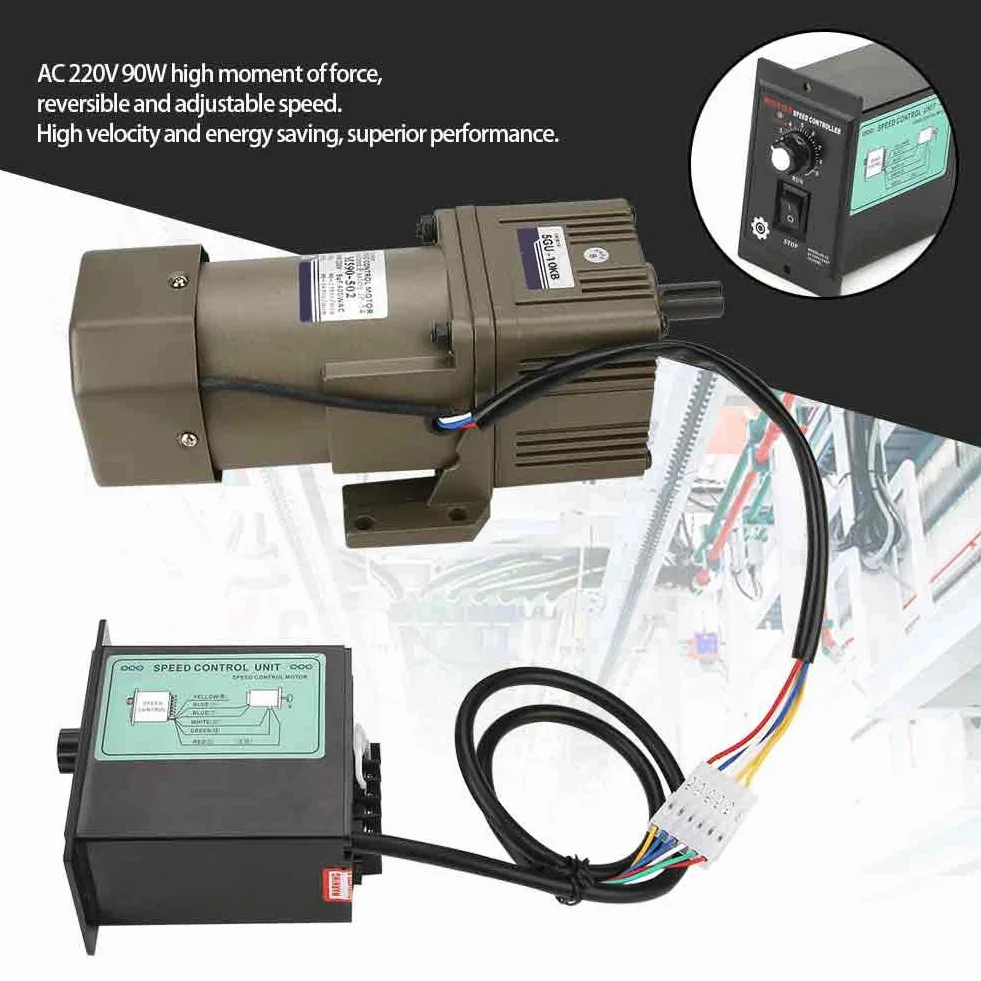 220v motor + Motor de engranaje eléctrico, CA 220V 90W Velocidad ajustable de desaceleración del motor de engranaje asíncrono monofásico(10K)