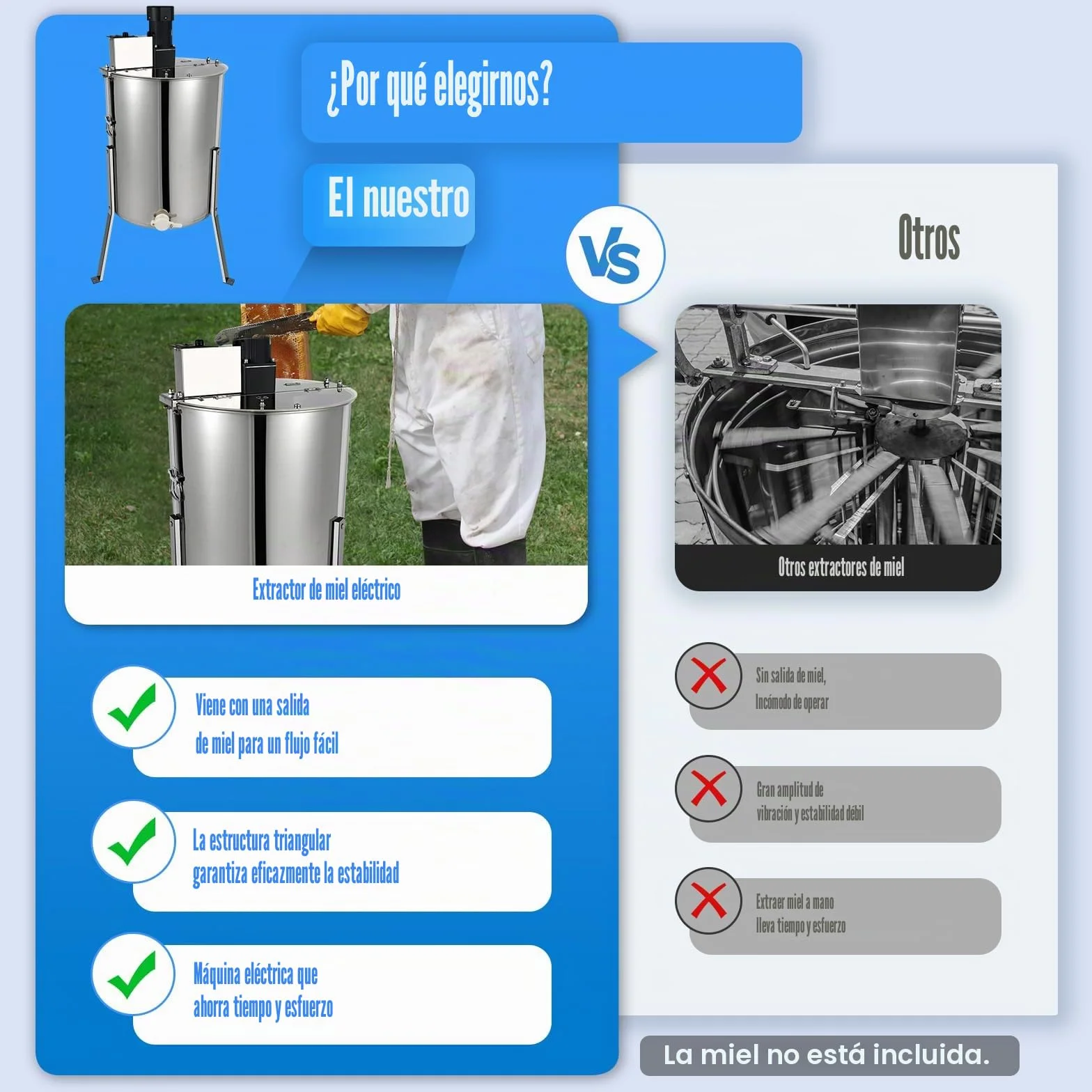 Extractor de miel eléctrico con cubierta de cristal de 4 marcos, panal de miel de acero inoxidable, velocidad ajustable, extractor de miel profesional, para apicultores aficionados, apicultores