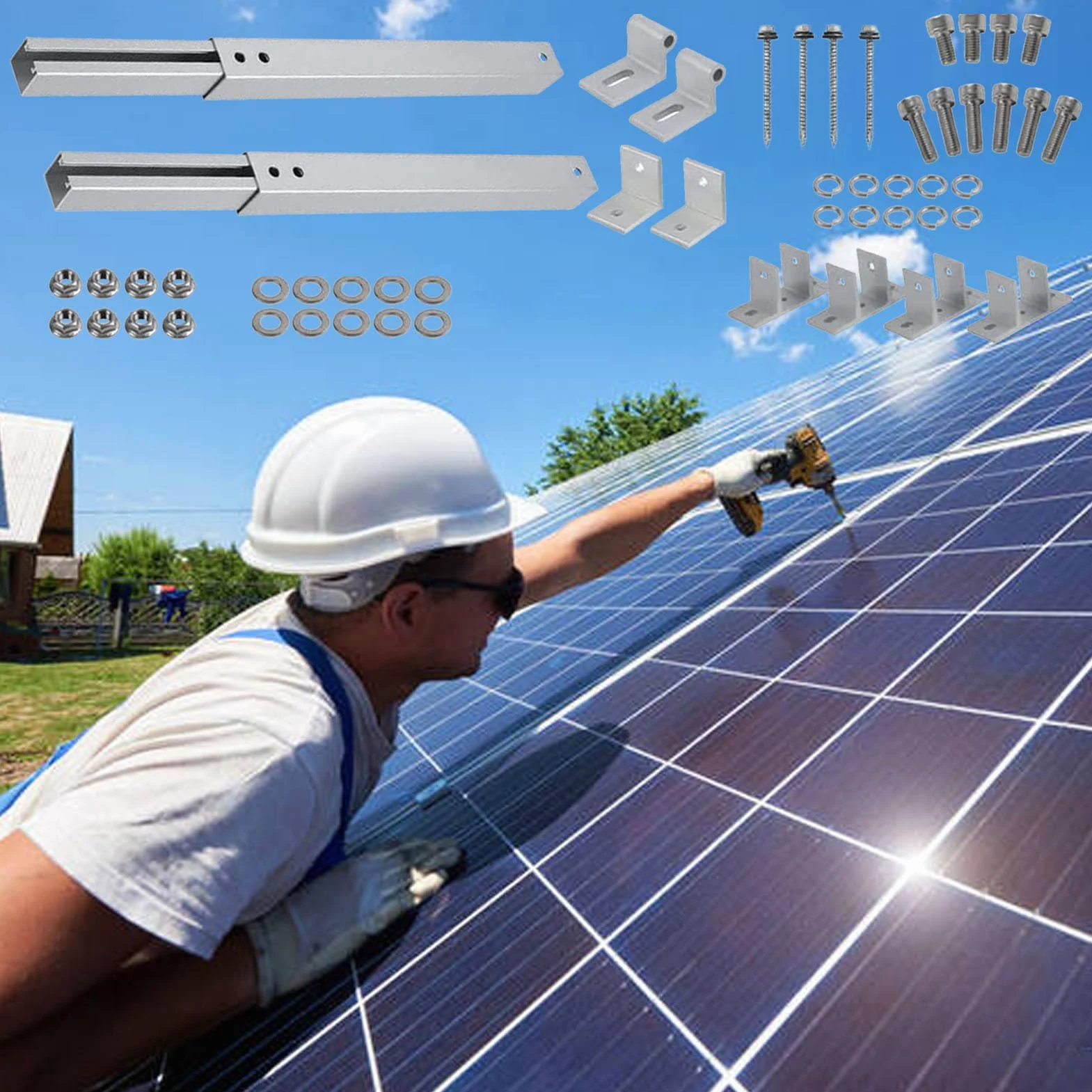 Kit de Montaje para Paneles Solares Estructura Ajustable de Aleación de | Kit Montaje Techo Paneles Solares con Ángulo Ajustable 15-30 Grados Para Exterior Techo Suelo