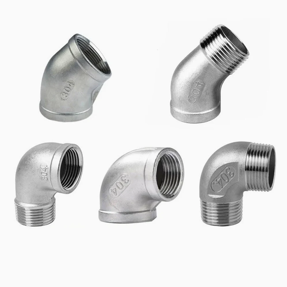 accesorios de conexión de tubería, Codo de acero inoxidable de 45 grados y 90 grados, 1/4 "3/8" 1/2 "3/4" 1 "1-1/4" conector acodado roscado macho-hembra accesorio de tubería 304,(1.25 Inch 45 Male T
