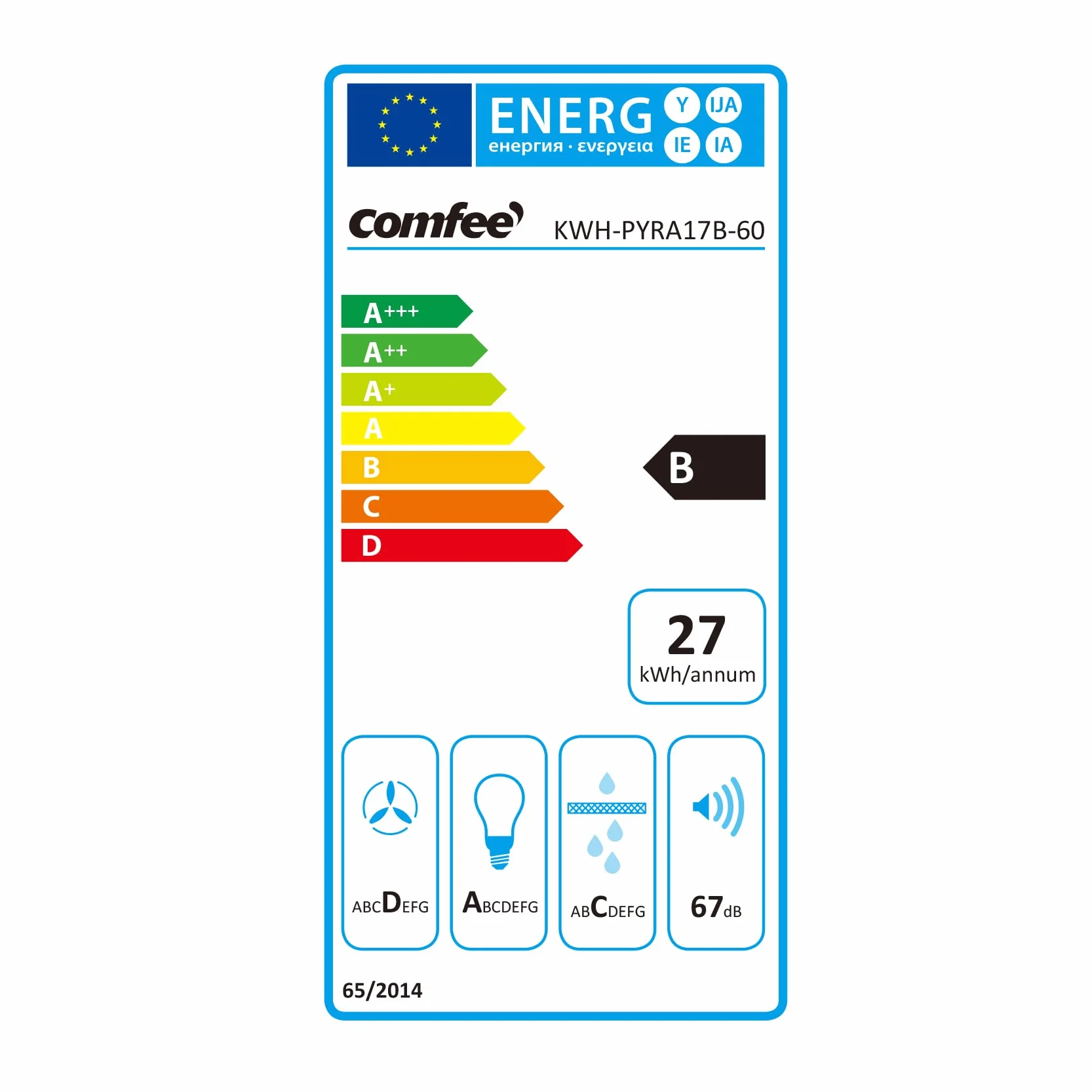 COMFEE' PYRA17B-60 Campana extractora 60 cm negra 400 m³/h LED recirculación canalización filtros carbón