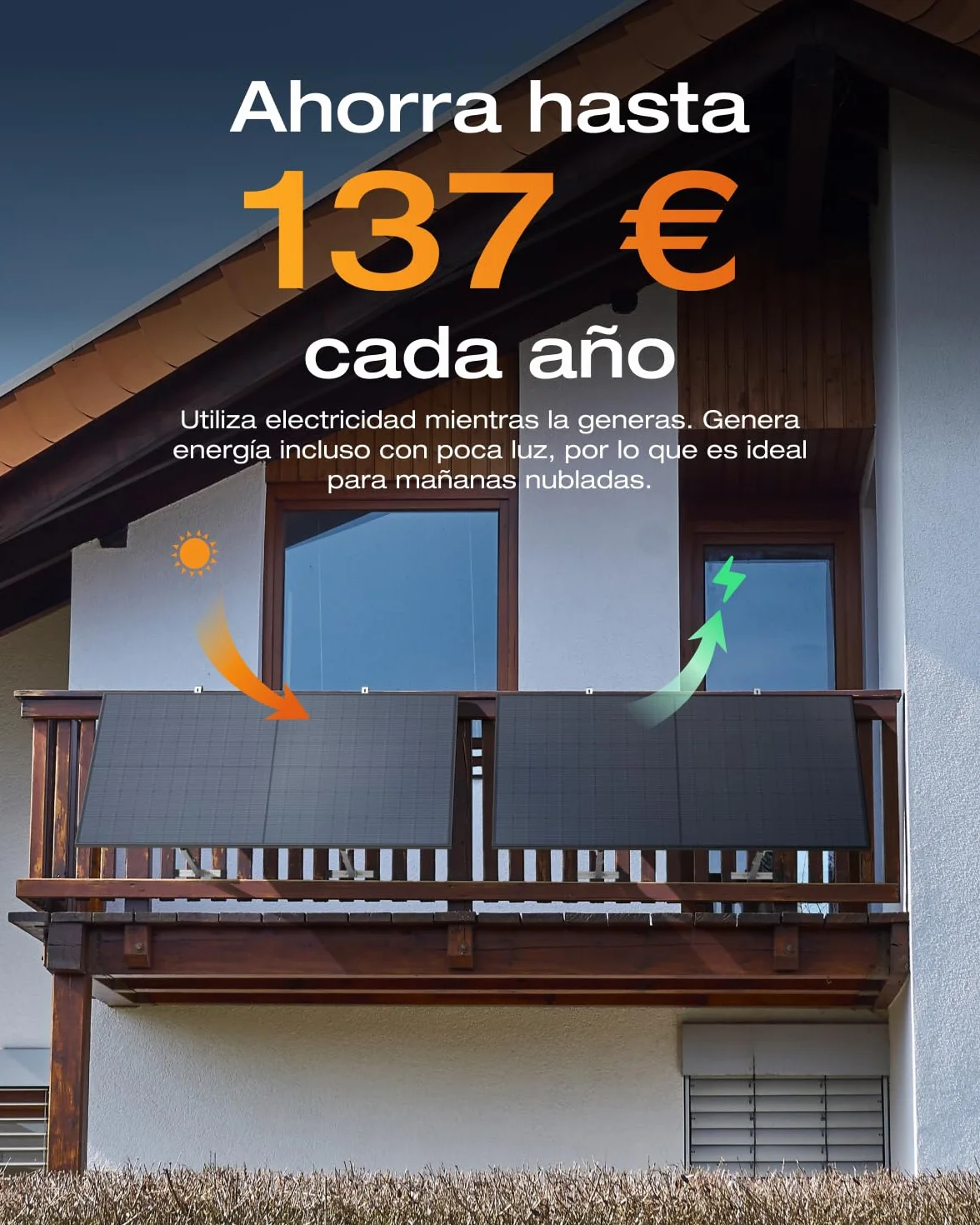 Kit solar ECOFLOW STREAM, inversor de 800W, 2 panele solare FV 400 W con 2*soporte de balcón de celosía, inversor de inyección a red inteligente con WiFi y control mediante aplicación para balcones