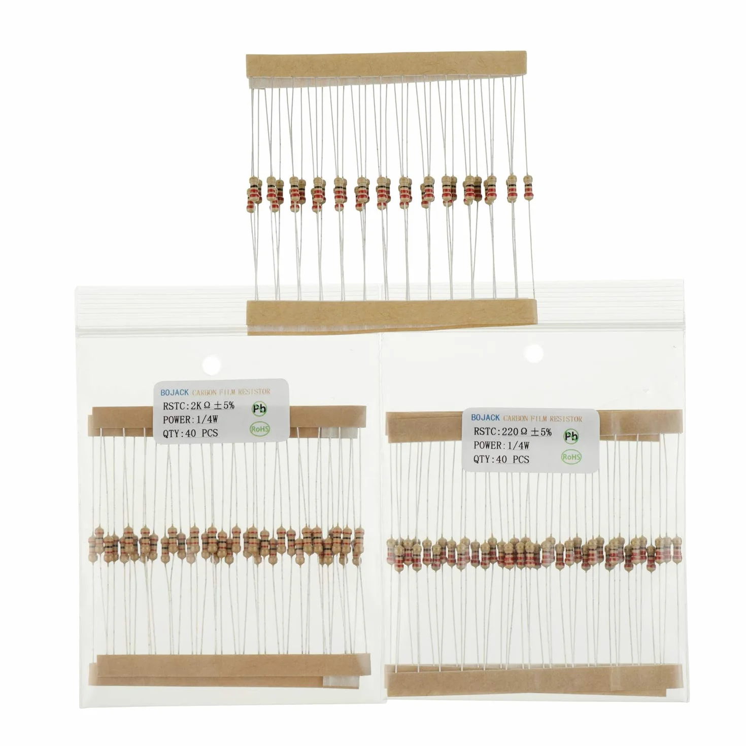 BOJACK Surtido de resistencias 1 ohmio 1 M ohmios 1/4 W kit resistencia película de carbono 25 valores 1000 unidades