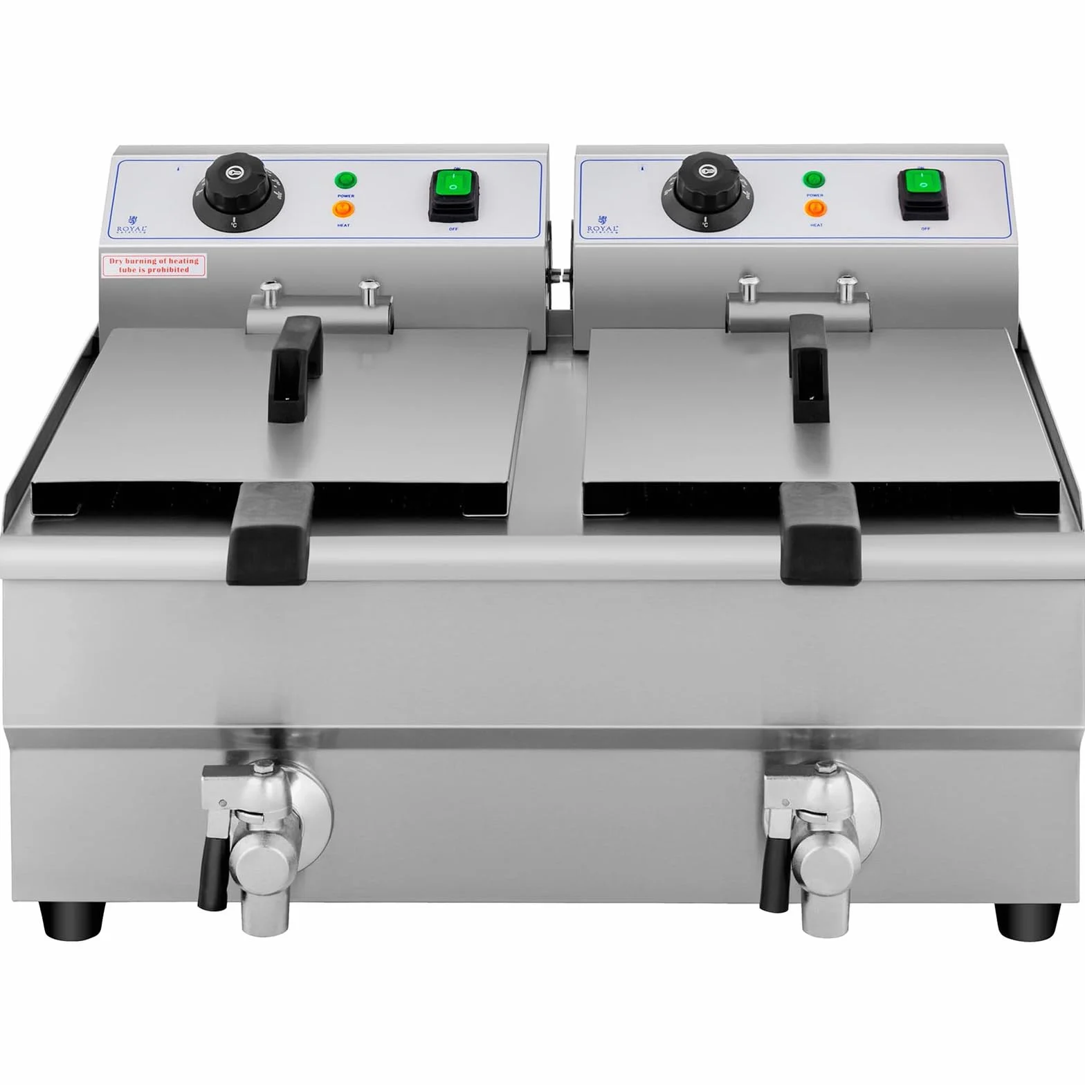 Royal Catering Freidora Eléctrica Doble Para Hostelería 2 x 10 Litros 230 V RCEF 10DB (2 x 3.000 W, Grifos De Vaciado, Temperatura: 50-200 °C)
