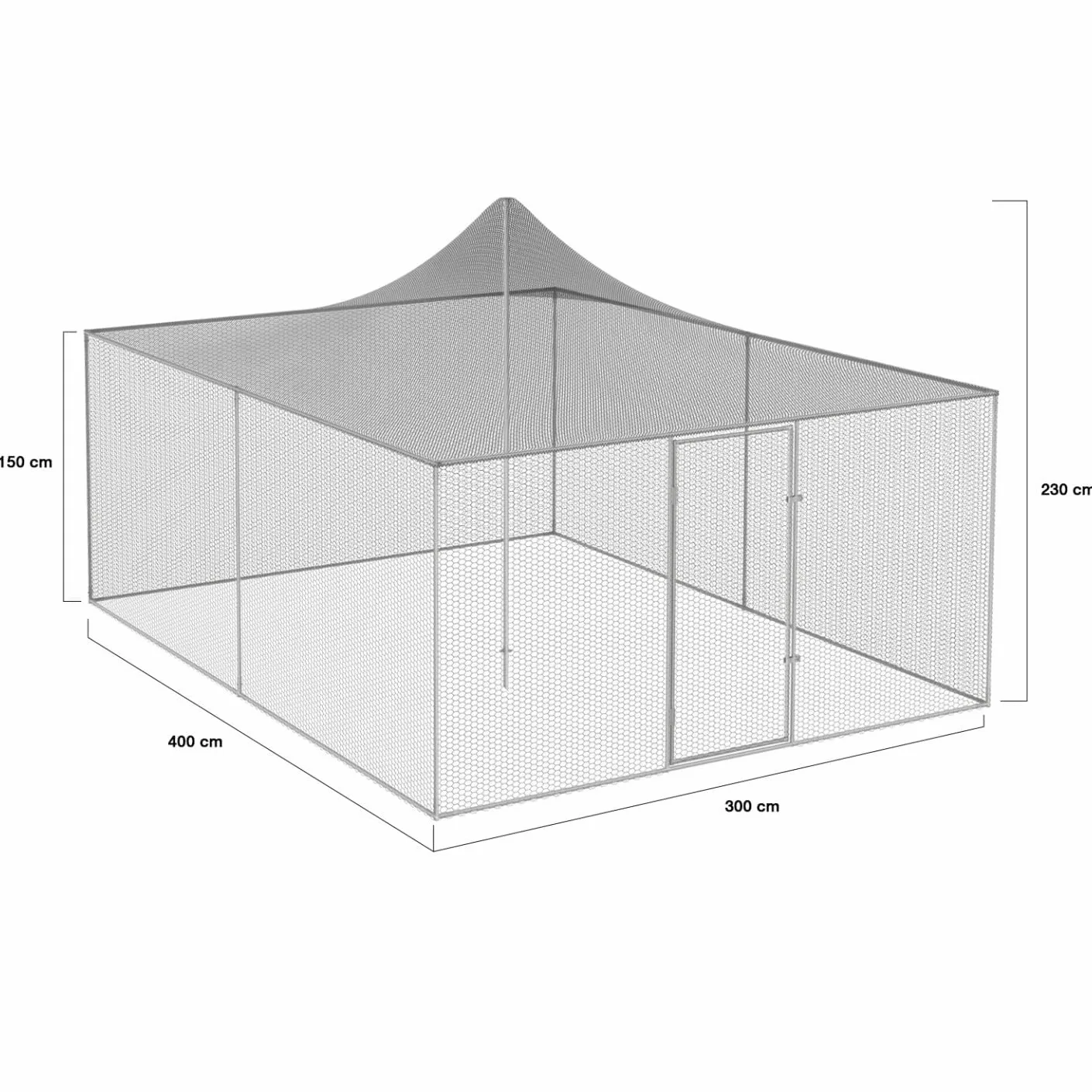 IDMarket - Voladera de 12m², jaula para aves 3x4M, parque con rejilla, techo con malla, acero galvanizado