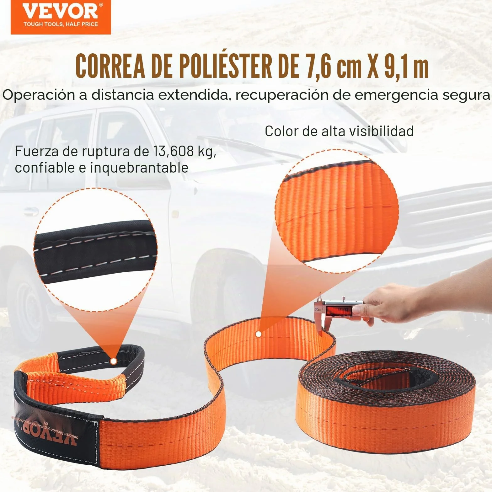 VEVOR 8 Piezas Kit de Recuperación Todoterreno Correas de Remolque 7,6x914,4 cm Grilletes con Anillo en D 13608 Kg Grillete Receptor de 20000 Kg Polea de Bloque Antidesgarro para Camión, Jeep, ATV