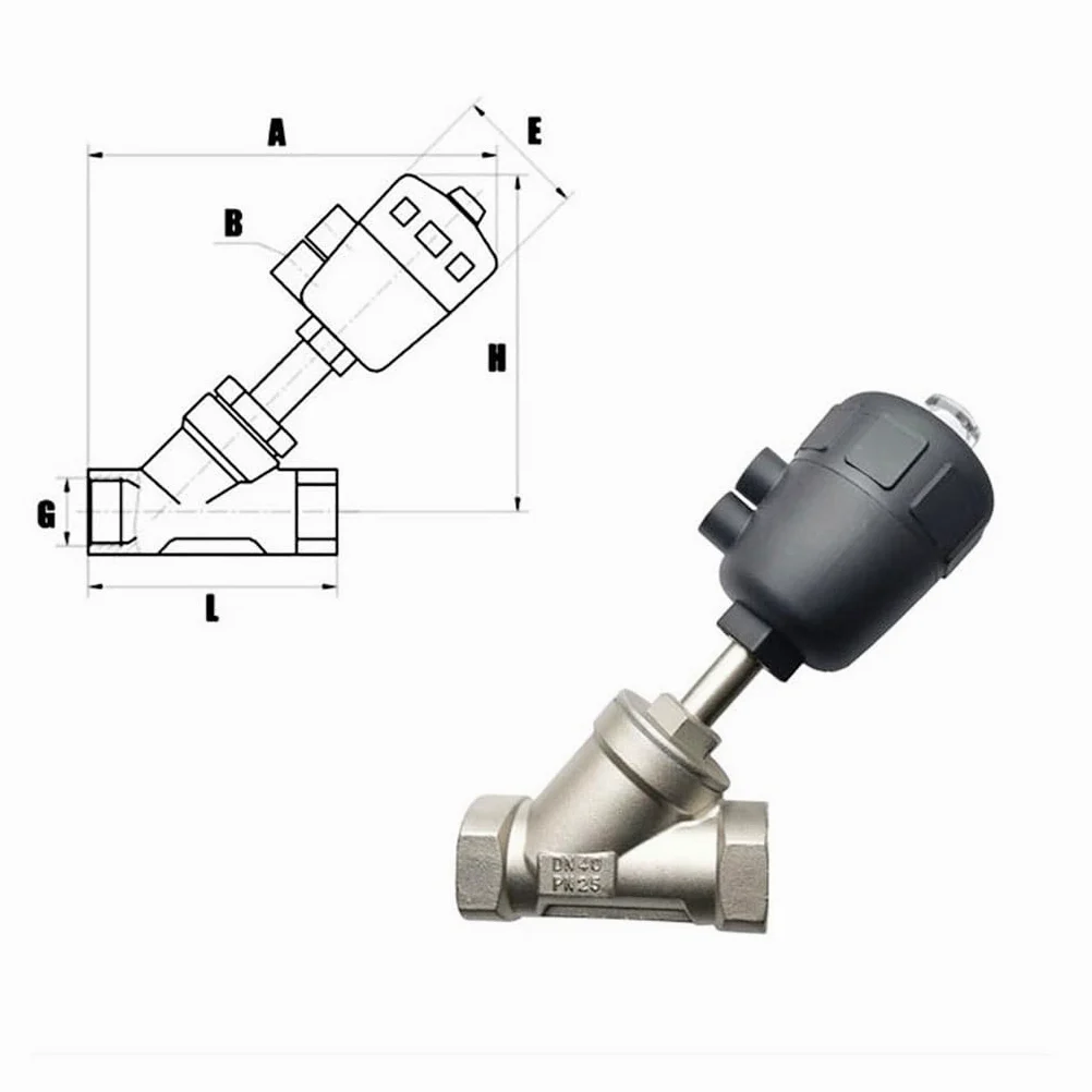 Válvula de Asiento neumática de Acero Inoxidable de Doble Efecto, 1,6 MPa, 1 Unidad, for el hogar, válvula de Asiento Angular, Sellado de PTFE, Normalmente Cerrada, 1/2", 3/4", 1"(1-1/4")