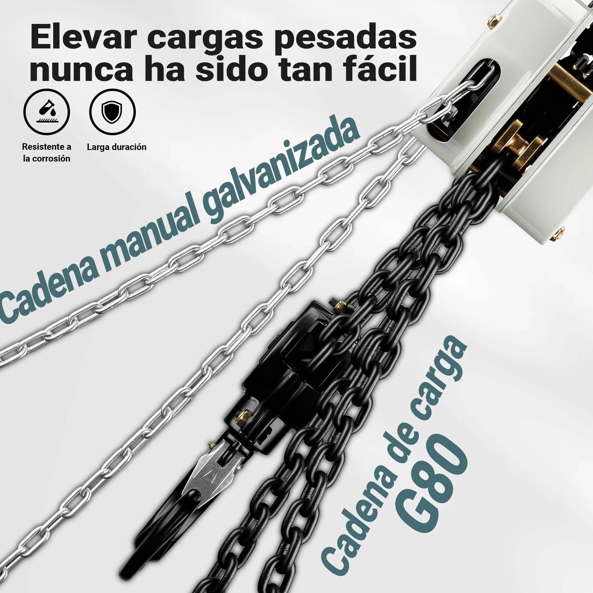 Wiltec Mini polipasto manual de cadena capacidad de carga hasta 5 t altura de elevación hasta 5 m cadena G80 de 5 m ganchos giratorios ideal entornos industriales y profesionales