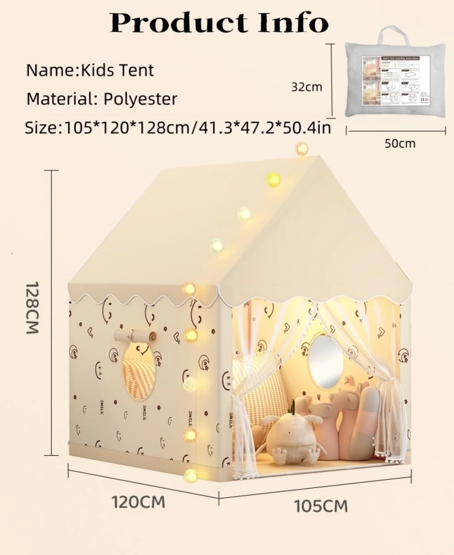 Tienda de campaña Infantil Casitas de Tela Castillo de Princesa Beige