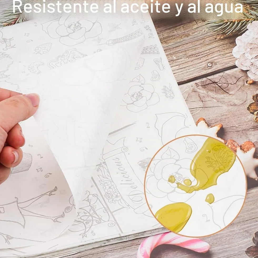Papel Antigrasa Alimentos 36×26 cm Papel Encerado Resistente al Aceite para Cocina Hamburguesas Papas Fritas