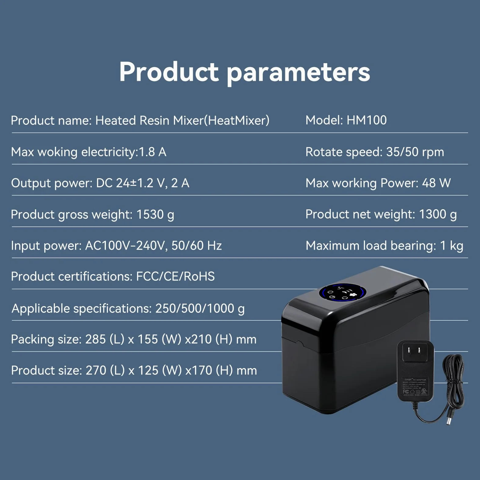 CCTREE Mezclador y calentador de resina 3D, mezcla eficiente, funcionamiento táctil, sin calefacción ni precalentamiento de 40 ℃, 50 ℃, resina 3D HM100 HeatMixer para Anycubic ELEGOO phfrozen 250 g