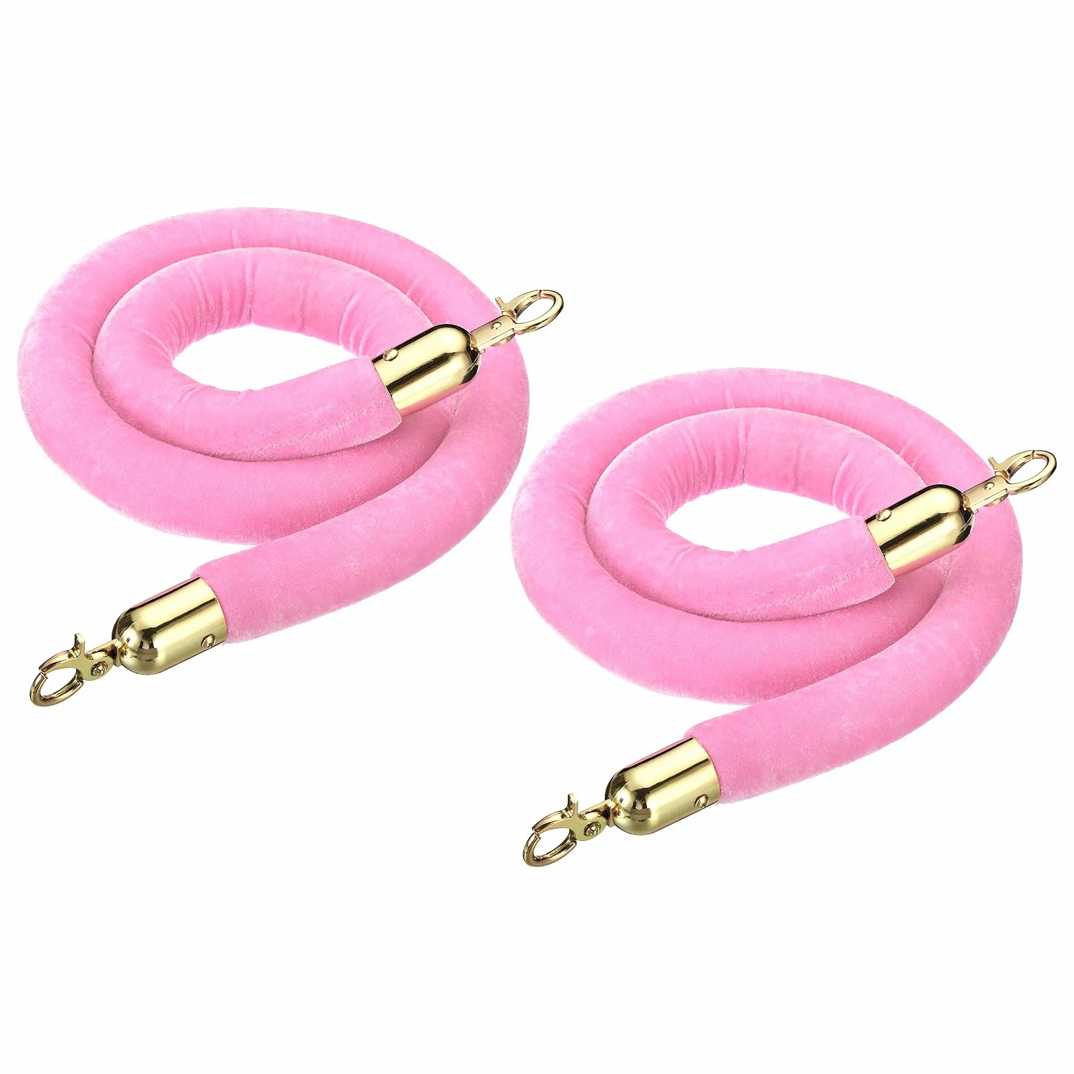 PATIKIL 4 Pies Rosa Claro Terciopelo Puntal Cuerda, 2 Paquete Multitud Control Barrera Cuerda con Presión Ganchos para Publicaciones Soportes Cola Divisor Hotel Teatro, Golden