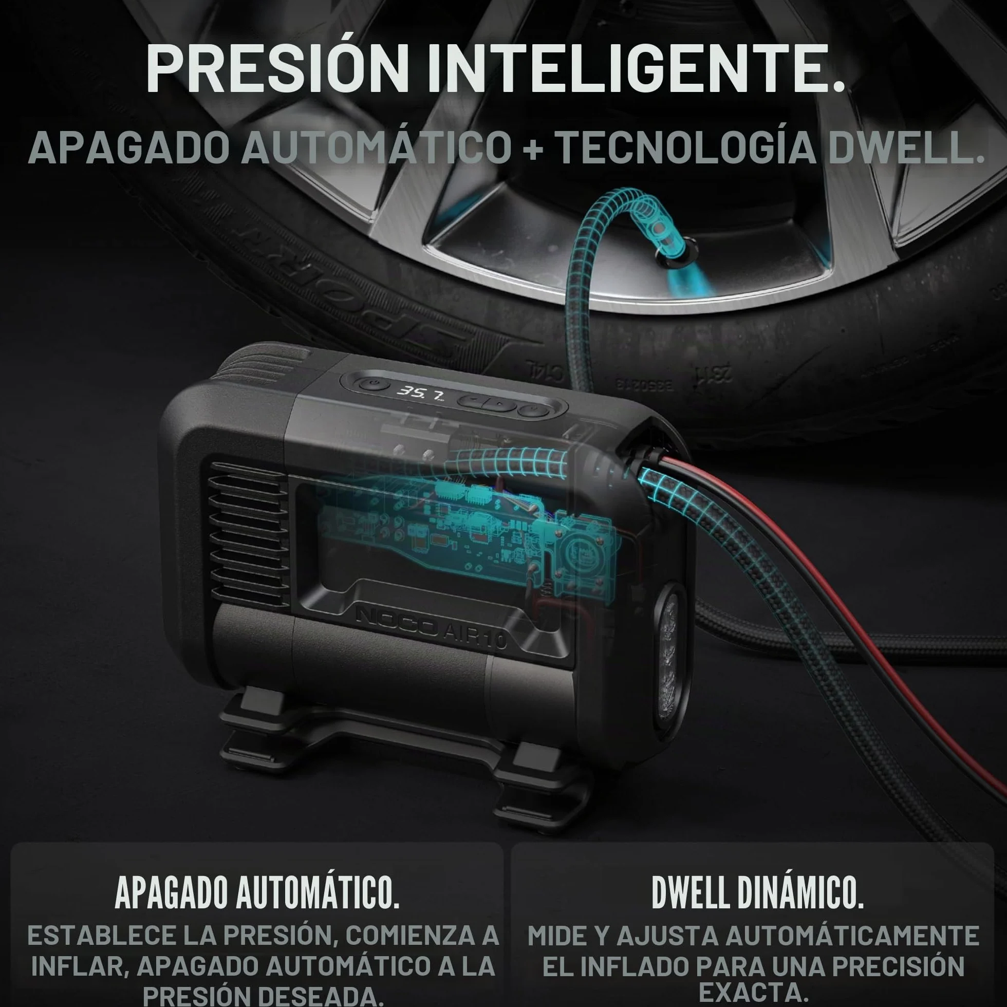 NOCO AIR10 Inflador de Neumáticos 10A Compresor de Aire Portátil 12V 36 SLPM 0-40 PSI Manómetro Digital Apagado Automático