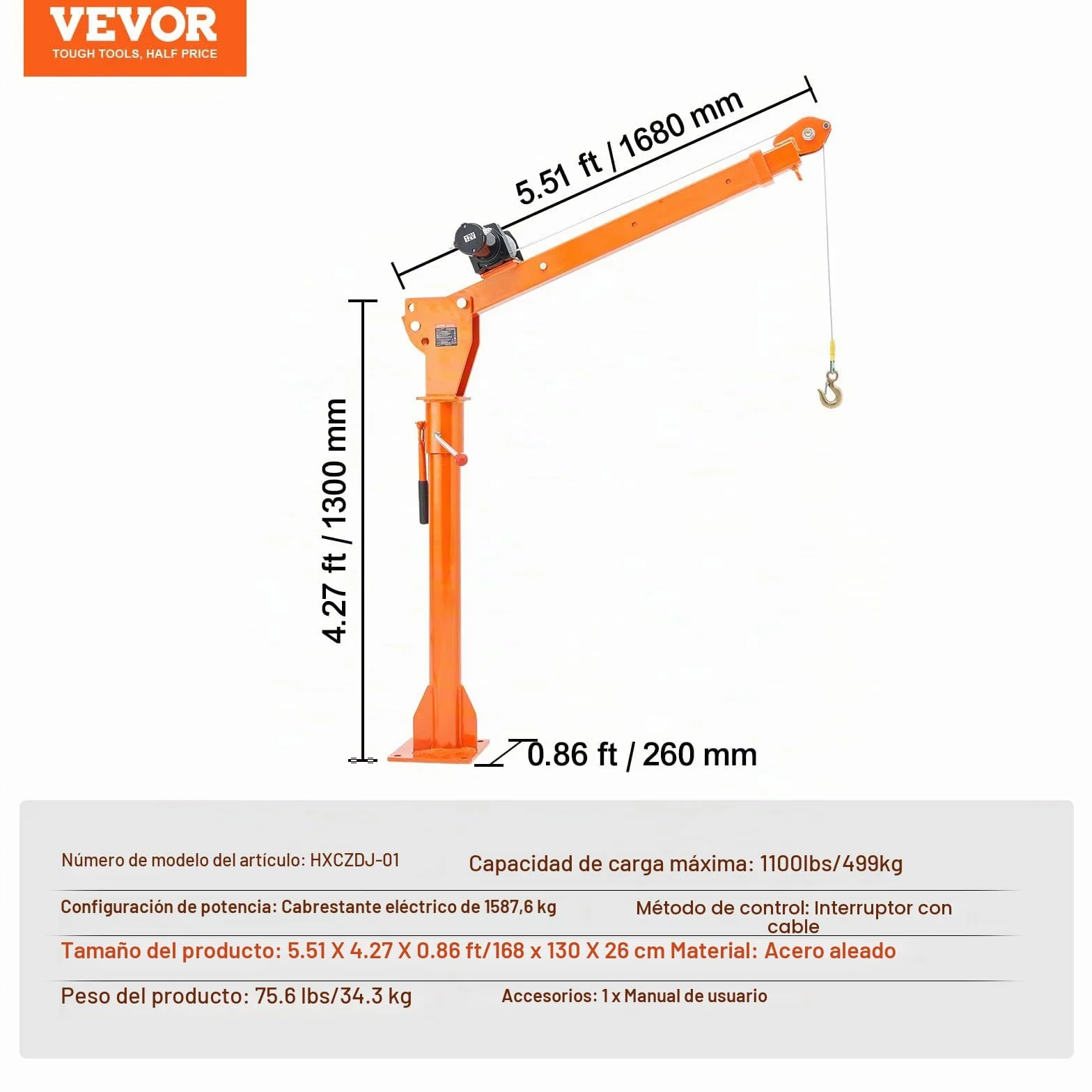 VEVOR Grúa eléctrica para camioneta 1100 libras, grúa plegable montada en camión con cabrestante eléctrico 3500 libras, giro de 360°