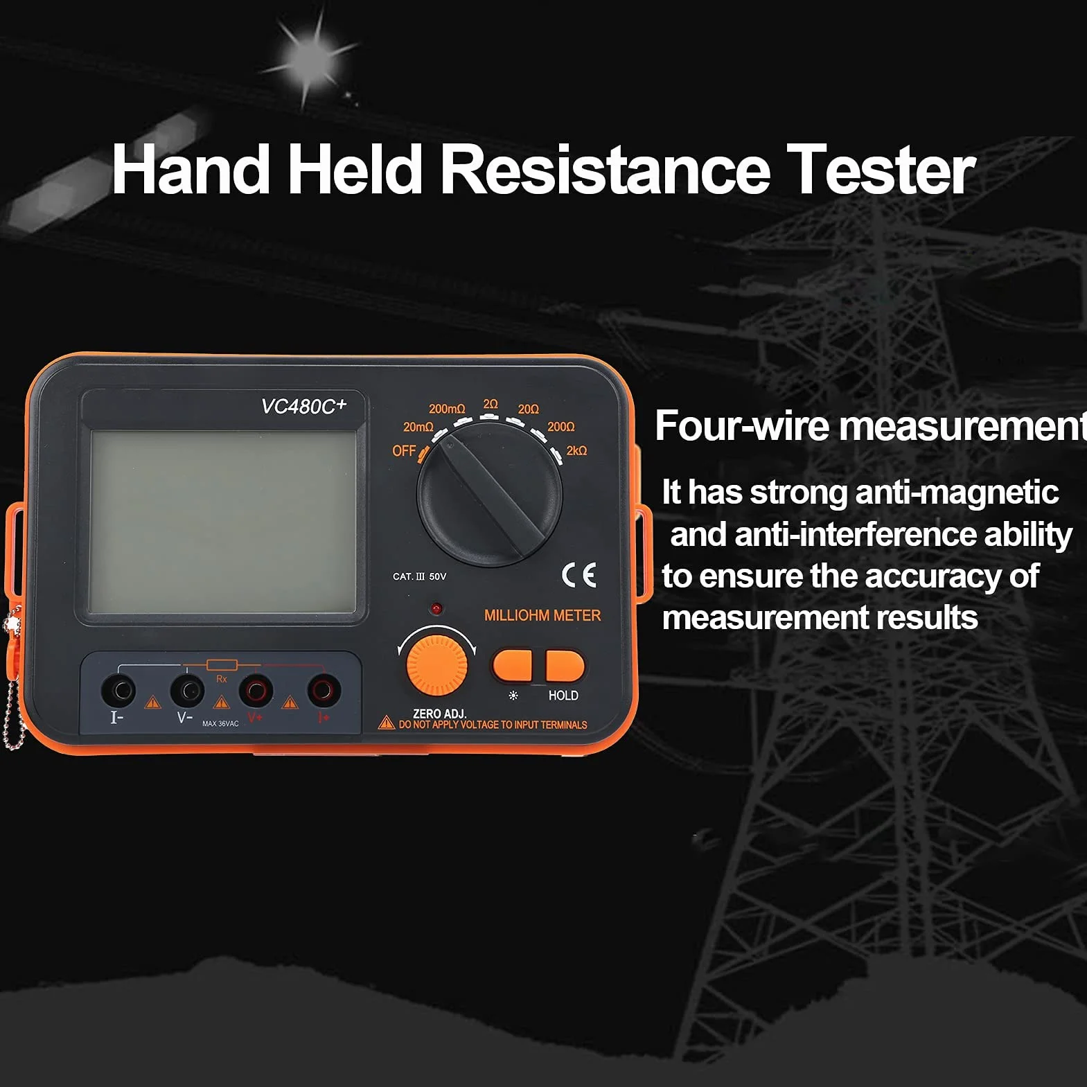 Megóhmetro Digital VC480C 0.01mΩ-2kΩ Probador de Resistencia CC Milliohmímetro de 6 Engranajes Medición de 4 Cables Megohm Meter