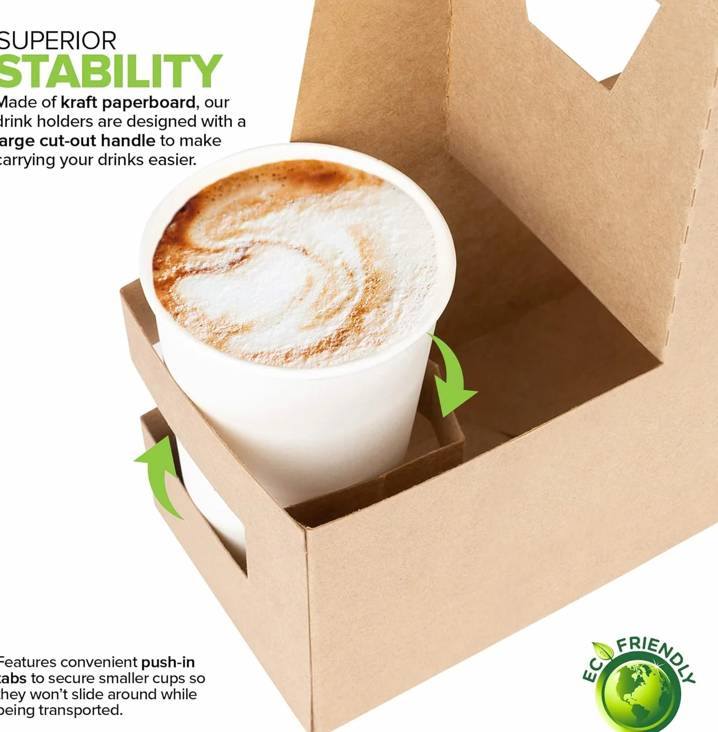 Soporte para 2 tazas, bandeja de transporte de cartón kraft para 2 tazas con asa, paquete de 250 soportes desechables para bebidas calientes o frías