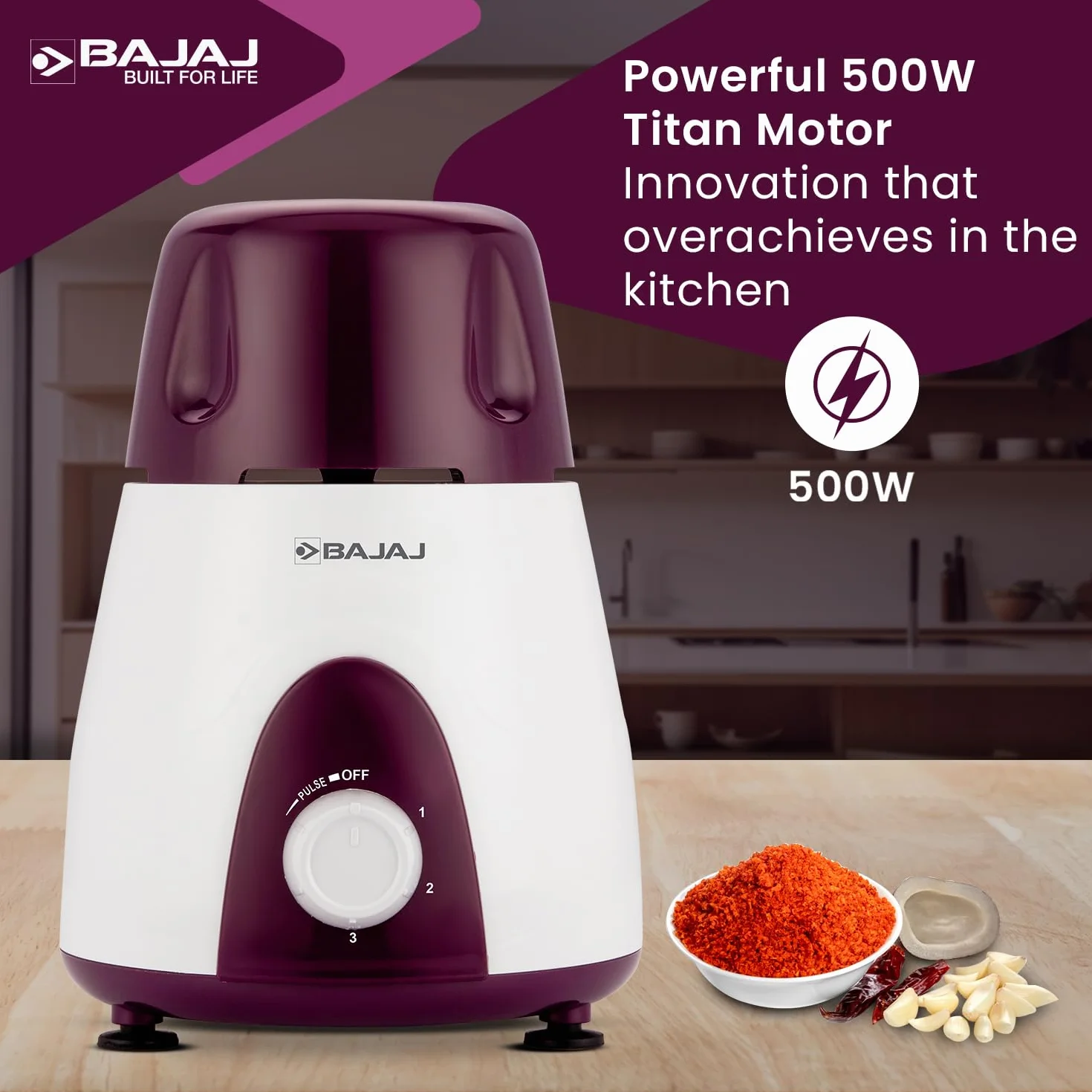 Bajaj Rex - Molinillo mezclador de 500 W, mezcla para cocina con características Nutri-Pro, 3 tarros mezcladores SS para molienda resistente, control de velocidad ajustable, sistema de cuchillas