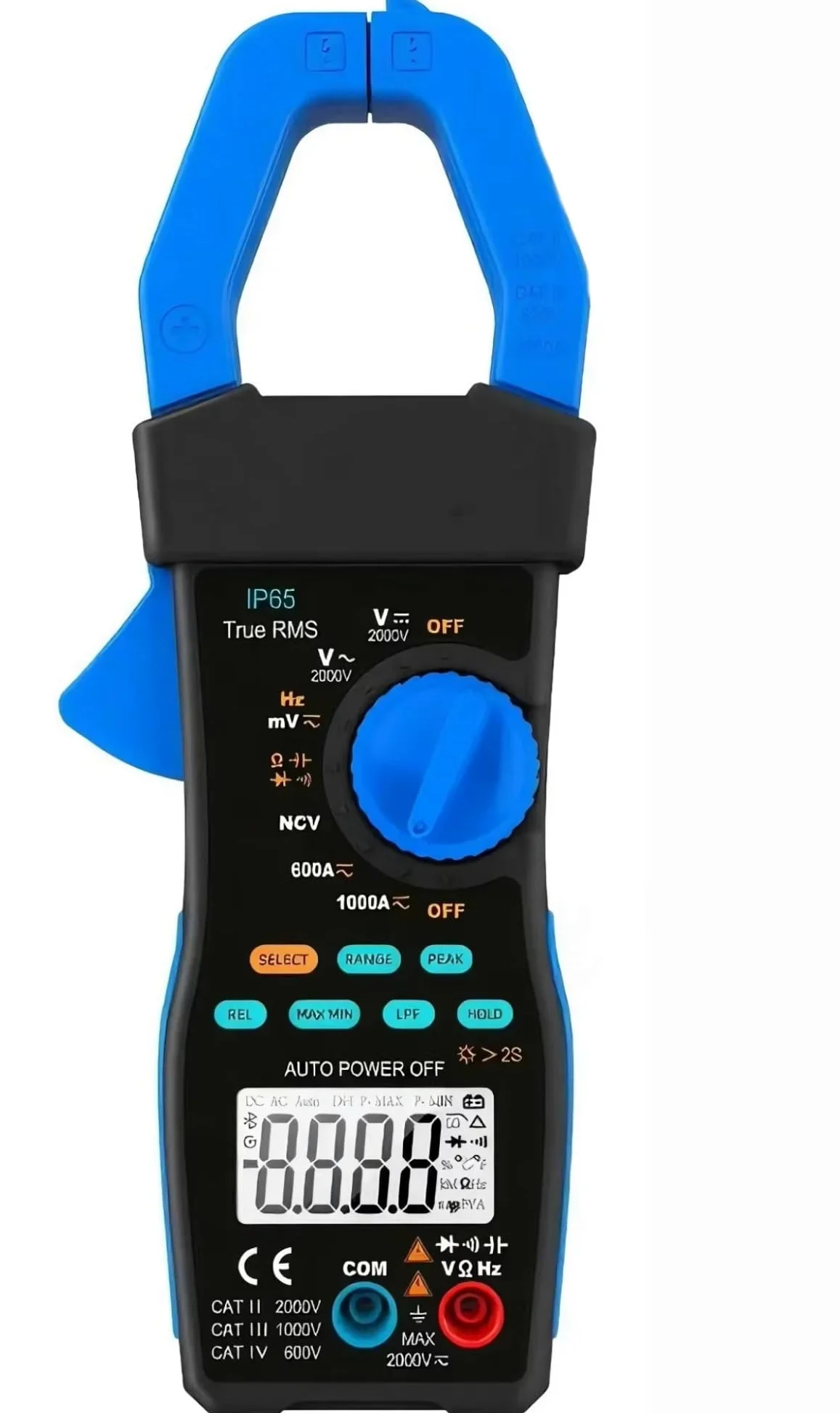Pinza amperimétrica solar con valor eficaz verdadero de 6000 cuentas, capacitancia o NCV mandíbula LPF 2000V 1000A 45mm Borrar pantalla