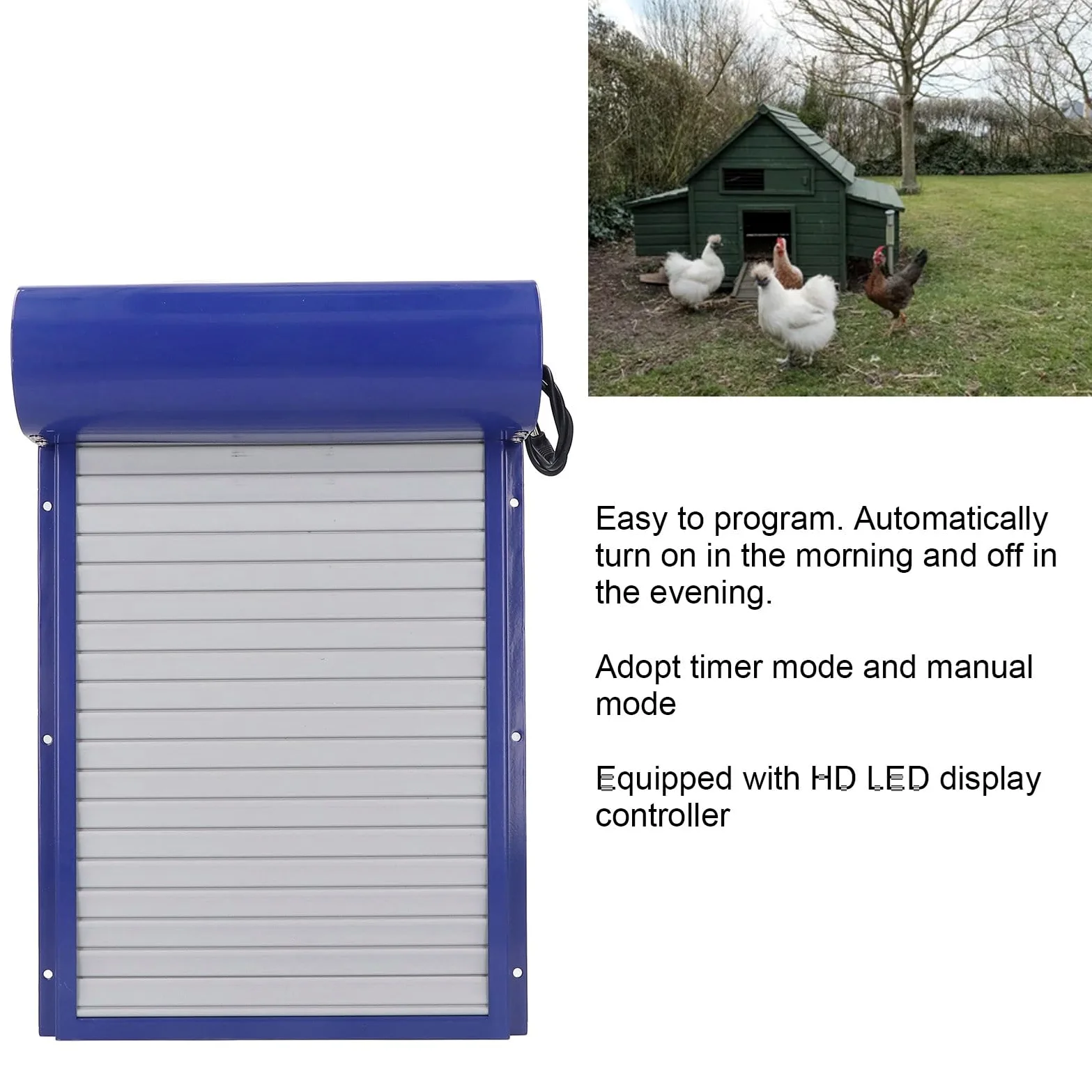 Zerodis Abridor Automático de Puerta para Gallinero con Control Remoto Solar, Temporizador Programable Diario, Apertura para Aves de Corral, Pollos, Patos, Gansos