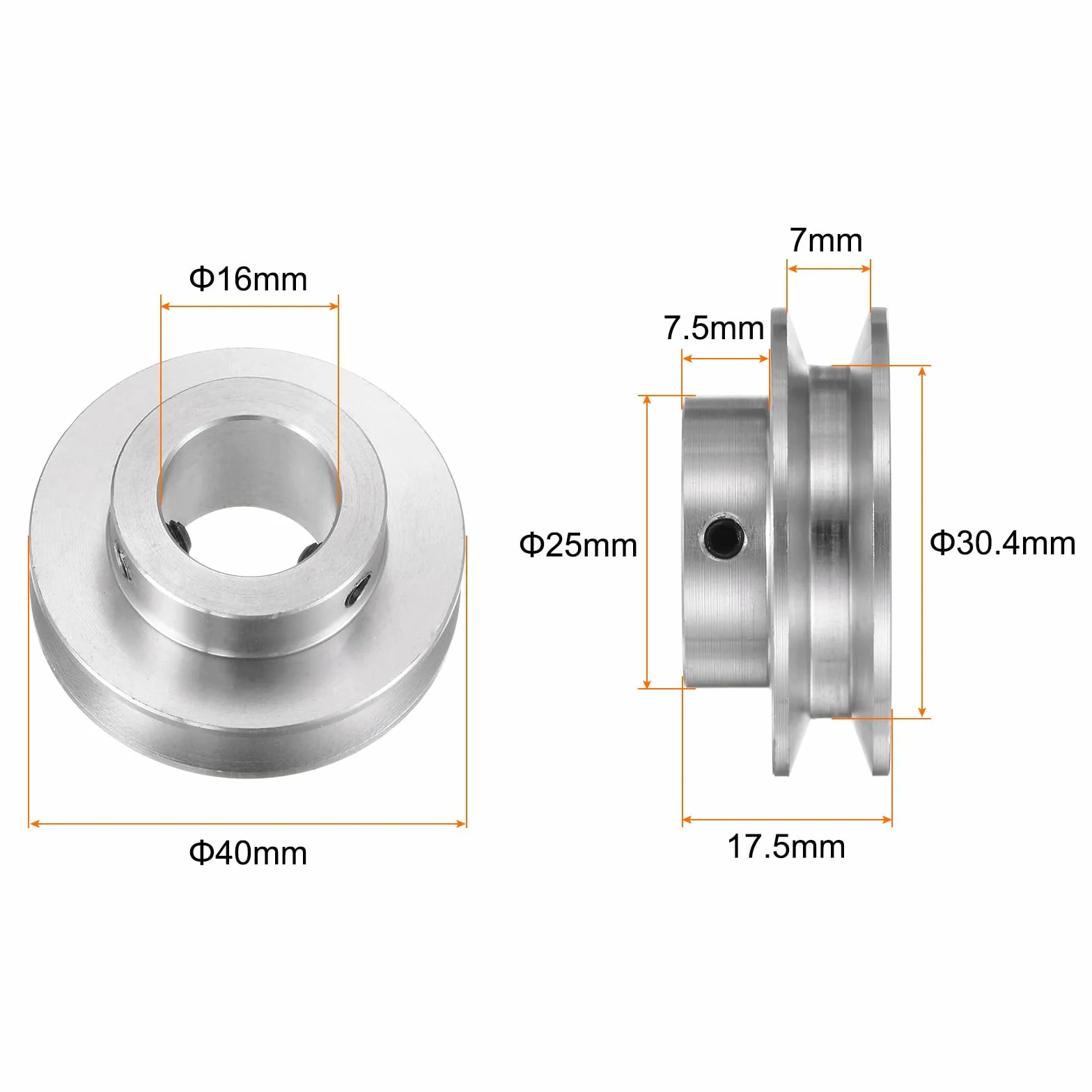 sourcing map Polea de Ranura Única 16mm Diámetro Fijo 40mm Diámetro Exterior Aleación de Aluminio con Llave Hexagonal