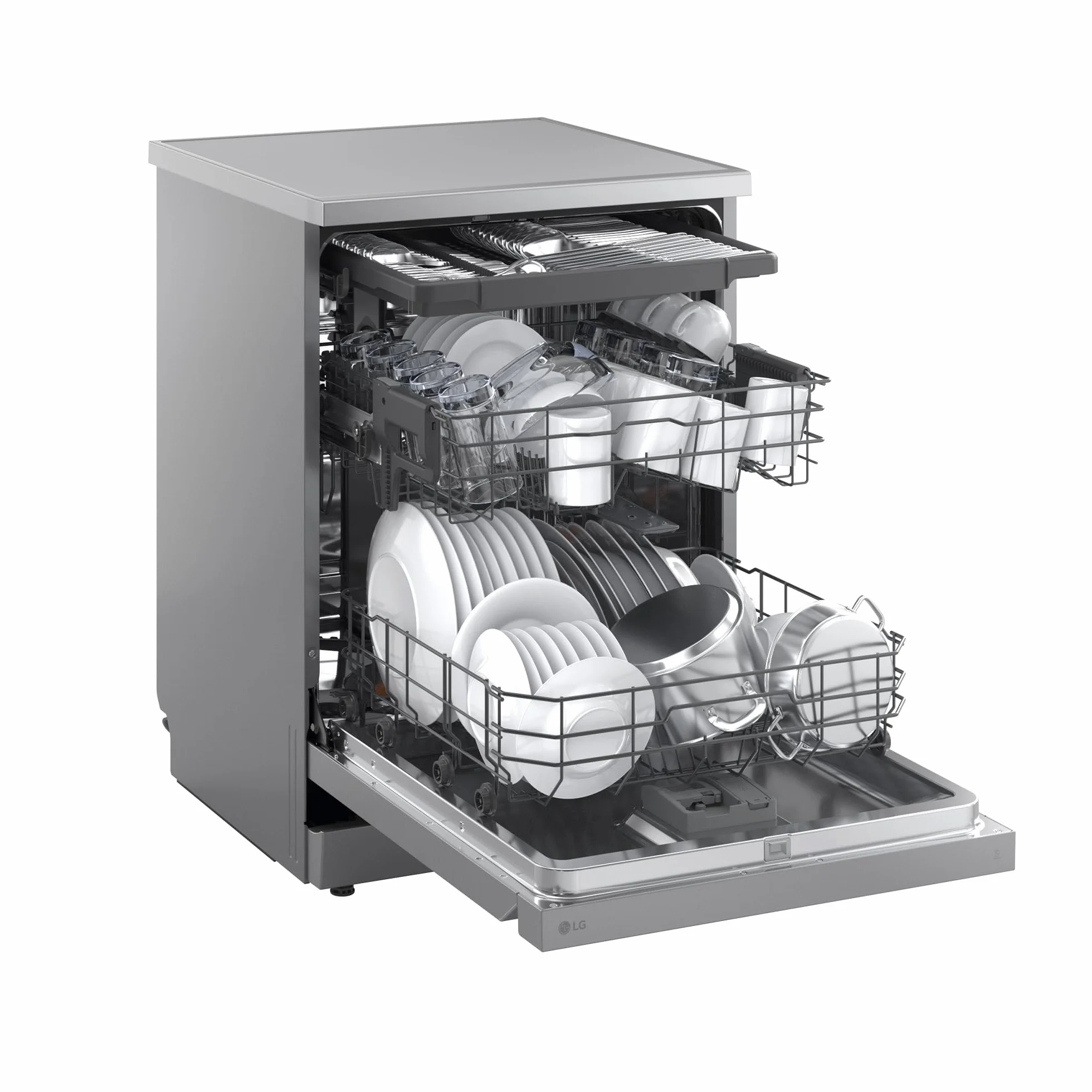 LG DF273FV Lavavajillas QuadWash Steam EasyRack Bandeja Cubiertos Smart Diagnosis Apertura Automática A 14 Inox Antihuellas