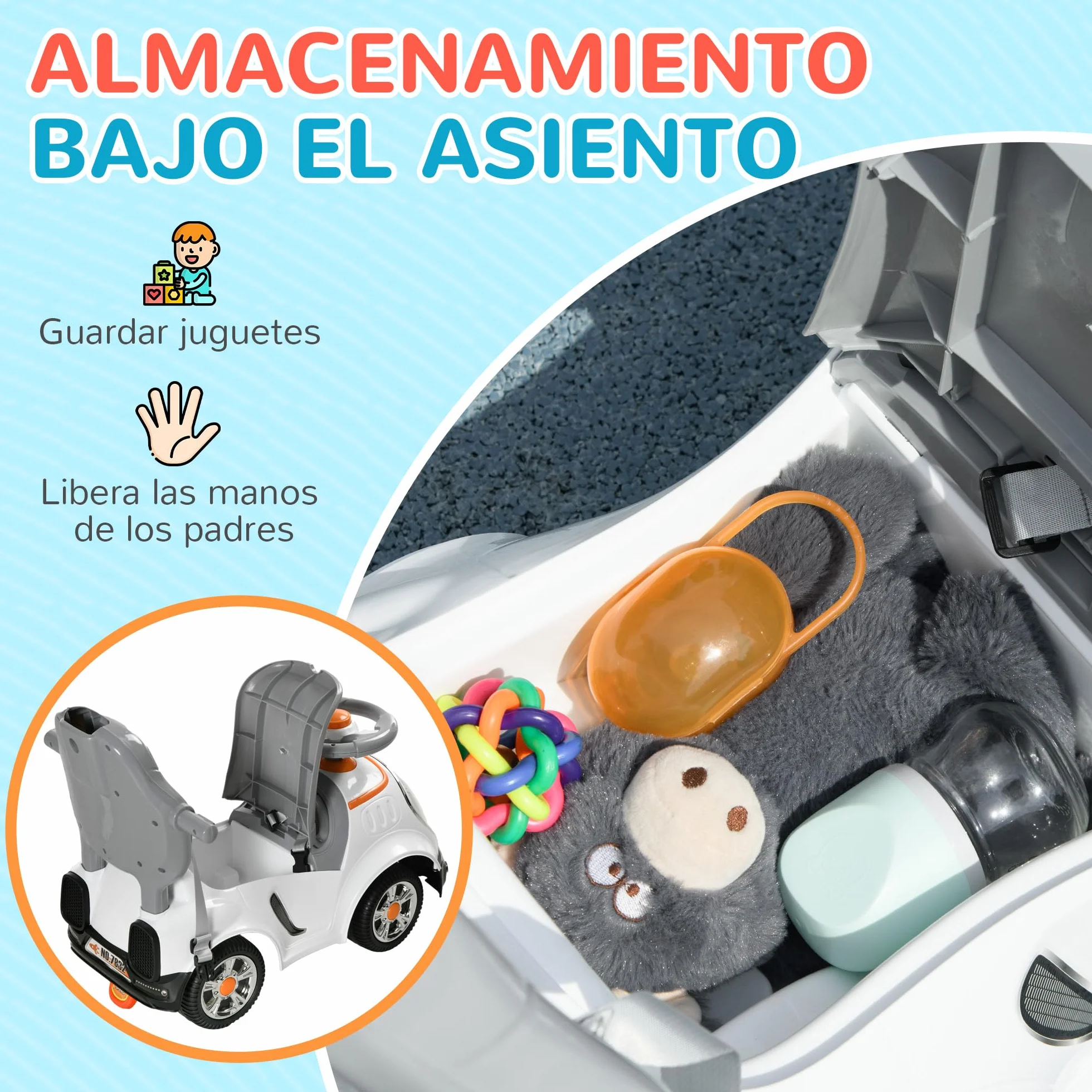 AIYAPLAY Coche Correpasillos 3 en 1 para Niños 12-36 Meses, Blanco