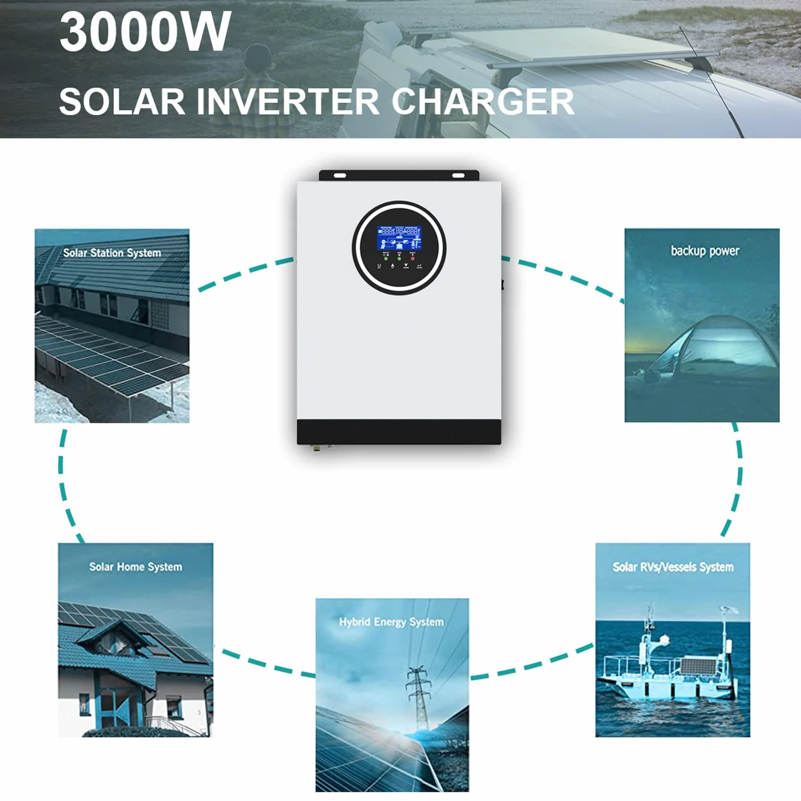 Inversor híbrido Solar de 3KW / 3000W DC 24V AC 230V Inversor de Onda sinusoidal Pura Fuera de la Red 90A MPPT Cargador Solar, PV 130-430V en Soporte