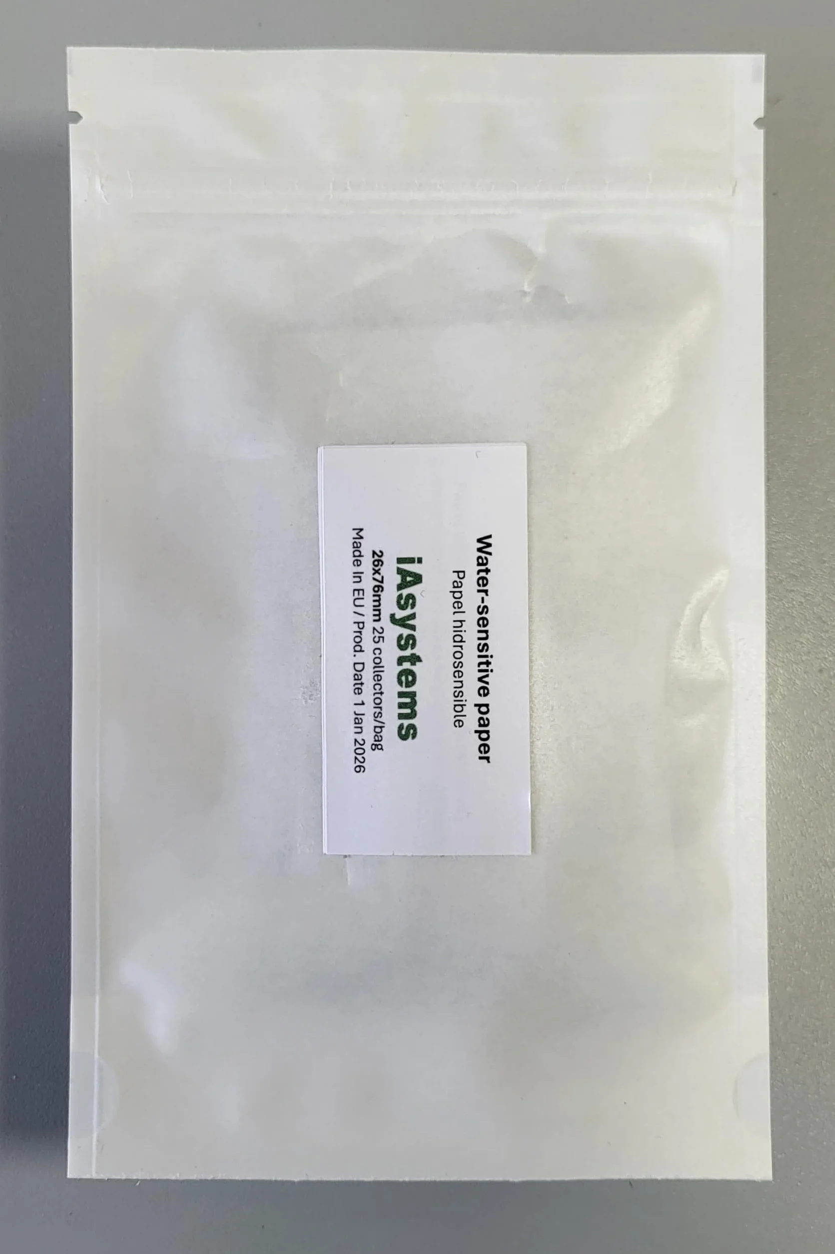 Papel Hidrosensible 76x26 mm 25 Tarjetas Control Cobertura Densidad Gotas Pulverización Agrícola