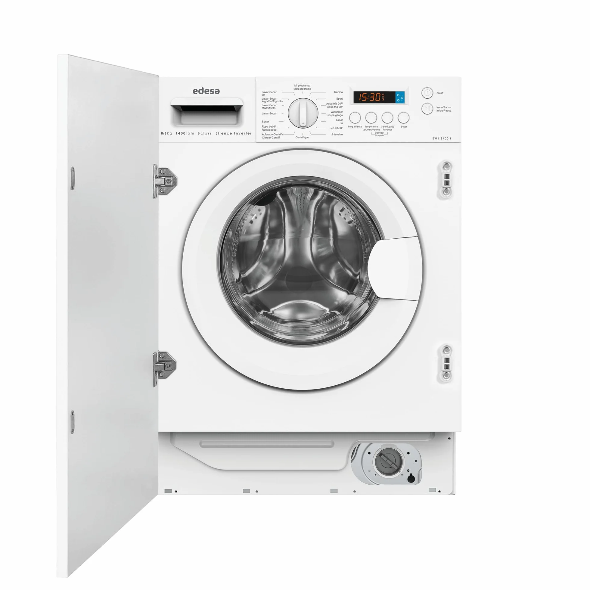 Edesa EWS-8400-I Lavadora Secadora Integrable 8 kg 6 kg Motor Silence Inverter 1400 rpm 16 Programas Lava-Seca 60 min Inicio Diferido 24 h Pantalla LED