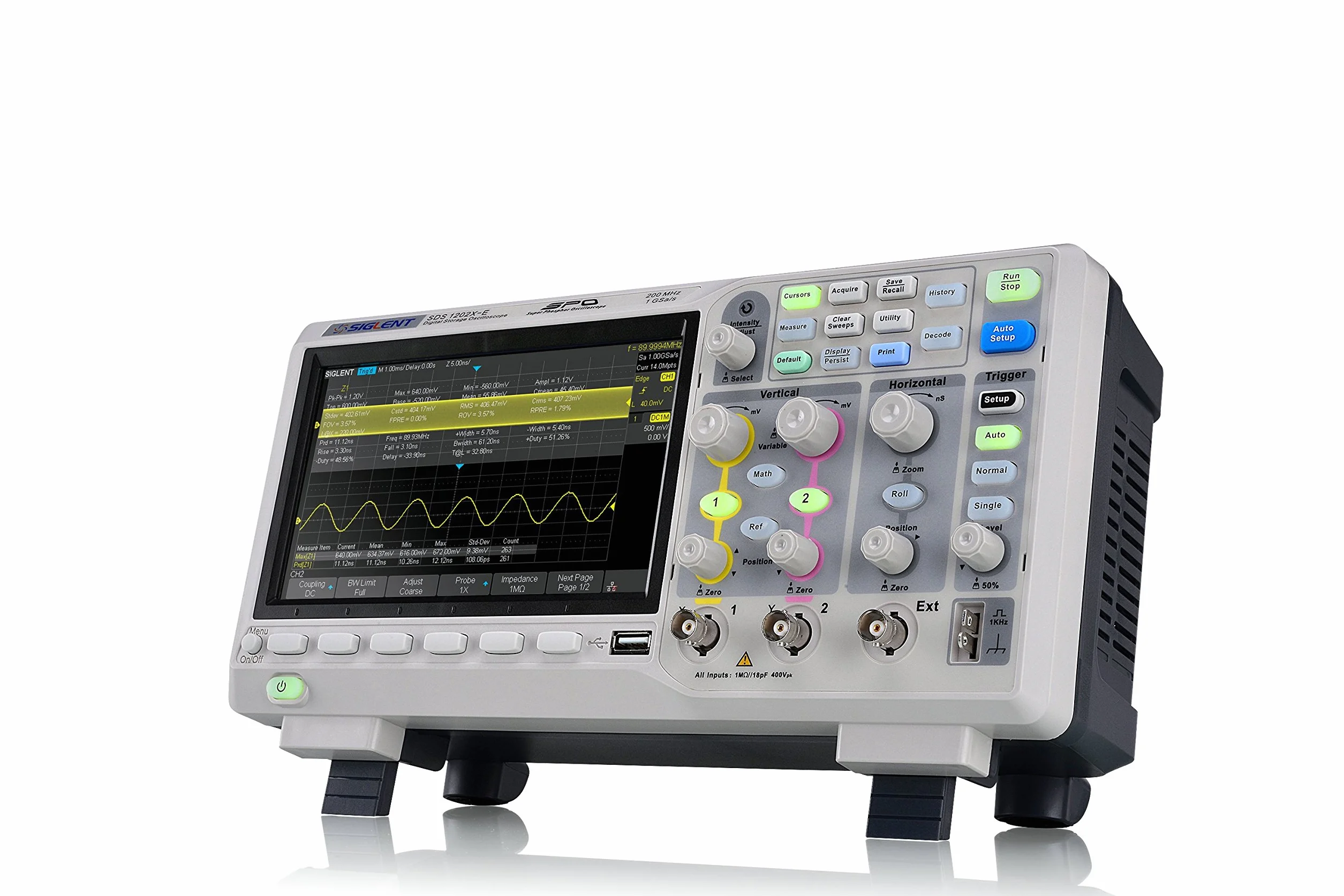 SIGLENT Serie SDS1000X-E Osciloscopio de Súper Fósforo, 2+EXT Canal, 200 MHz Ancho de banda, 7 Mpts/CH Profundidad de Memoria, 7" Monitora