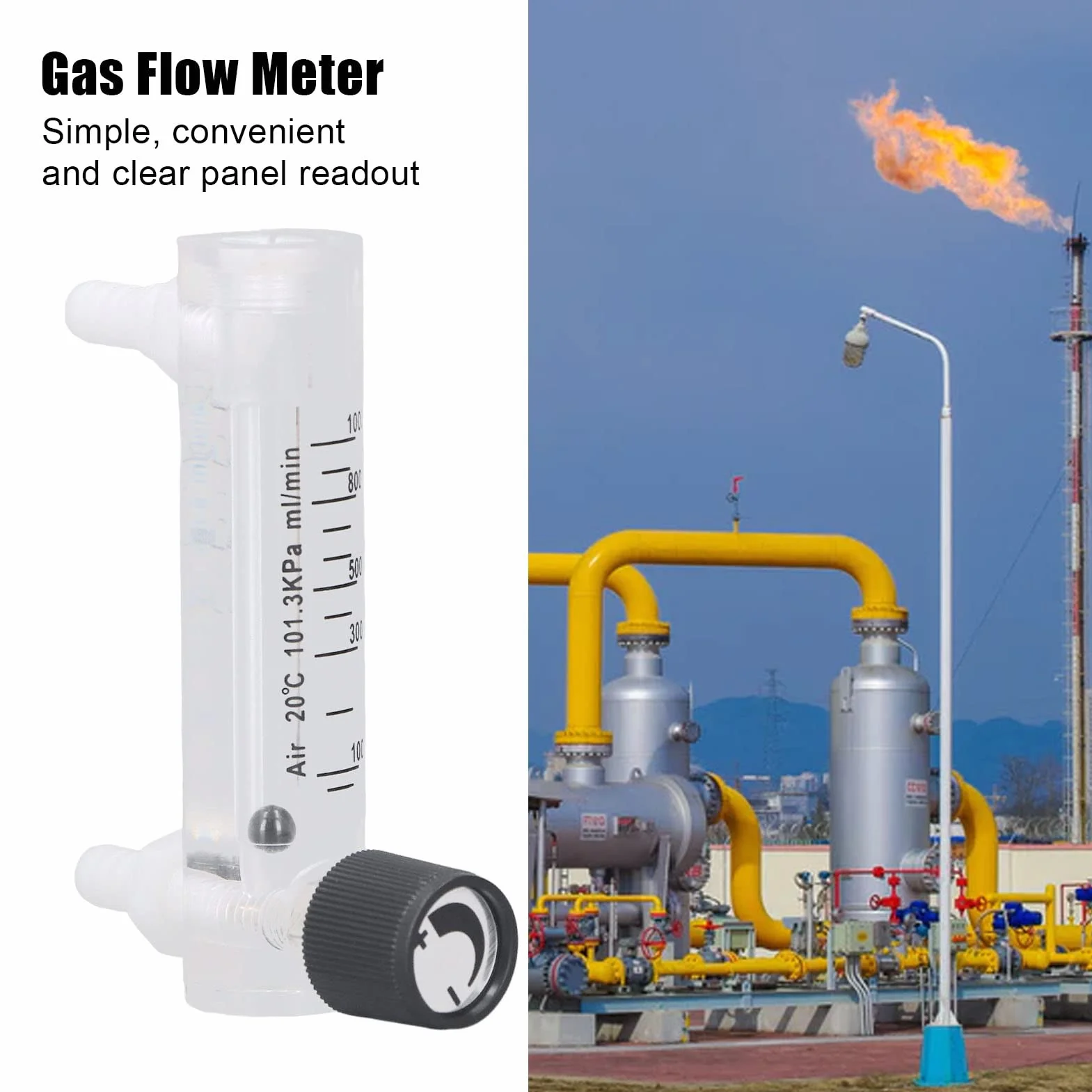 Panel Ajustable Medidor de Flujo de Gas con Válvula de Control 100-1000 Ml/Min