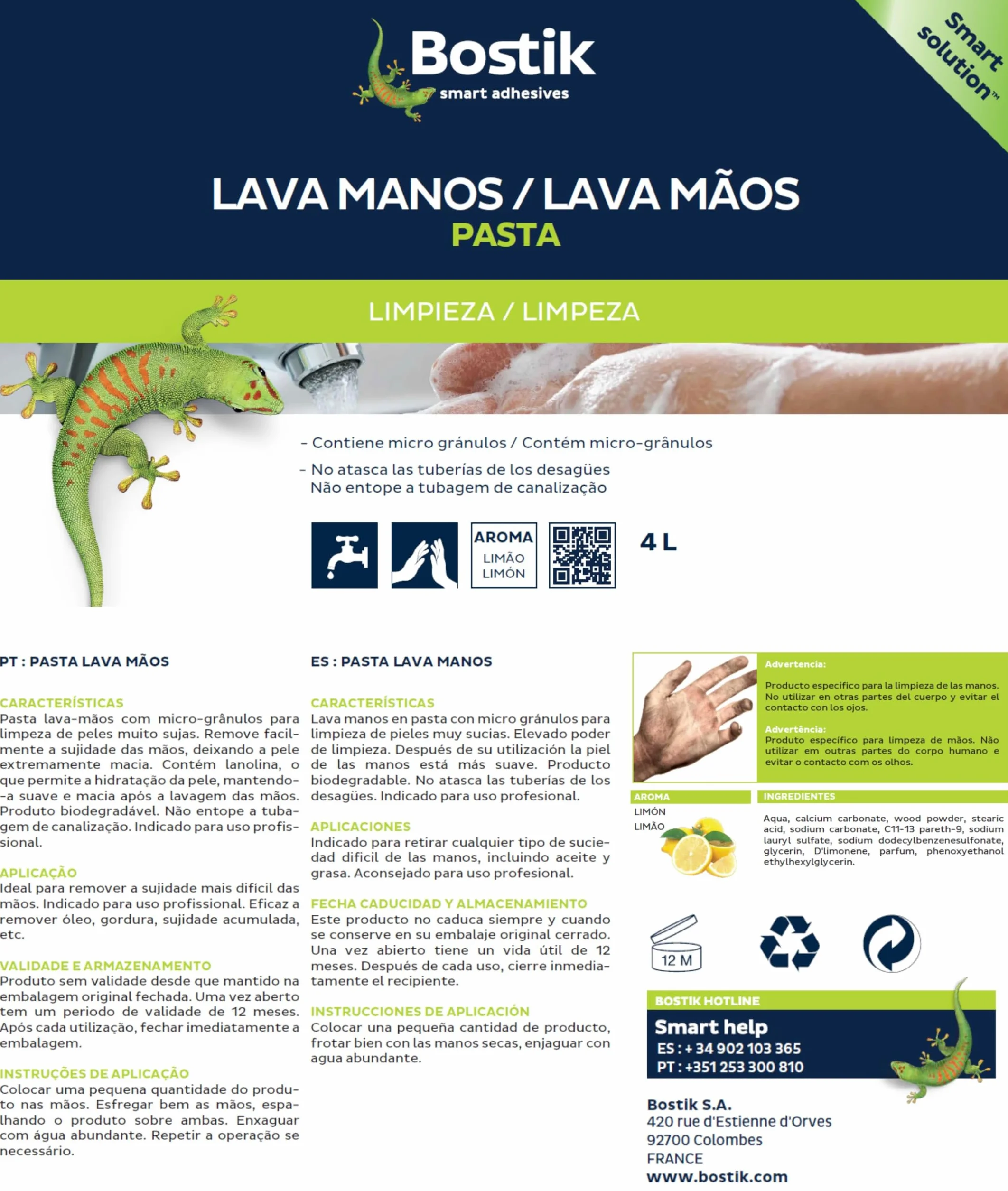 BOSTIK PASTA LAVA MANOS Jabón Mecánico Beige Amarillento con Microgránulos Bote 4 l