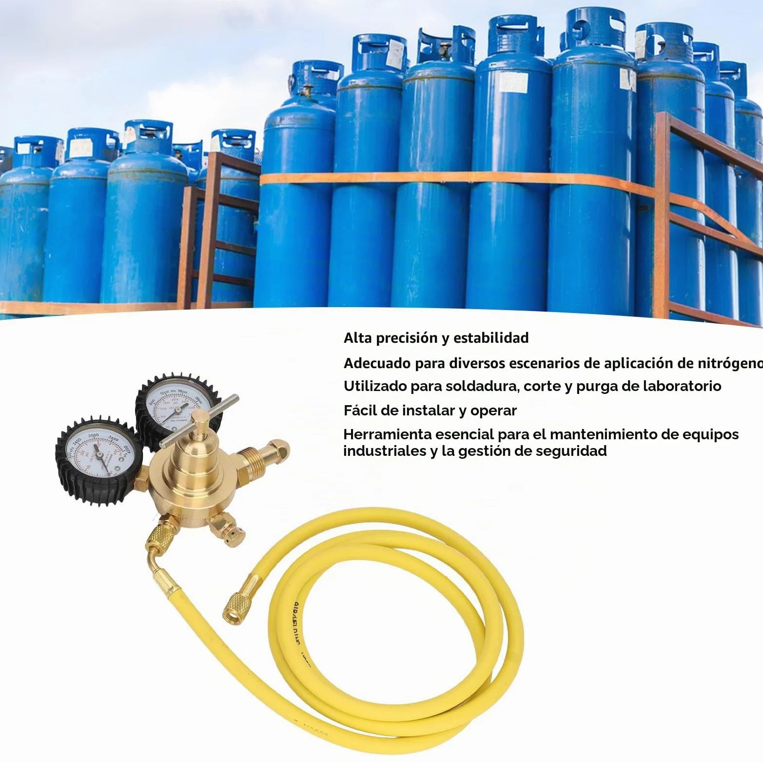 Regulador de Nitrógeno con Manguera, Kit de Prueba de Regulador de Manómetro de Nitrógeno Conexión de Salida de Entrada de Latón con Manguera de 200 Cm
