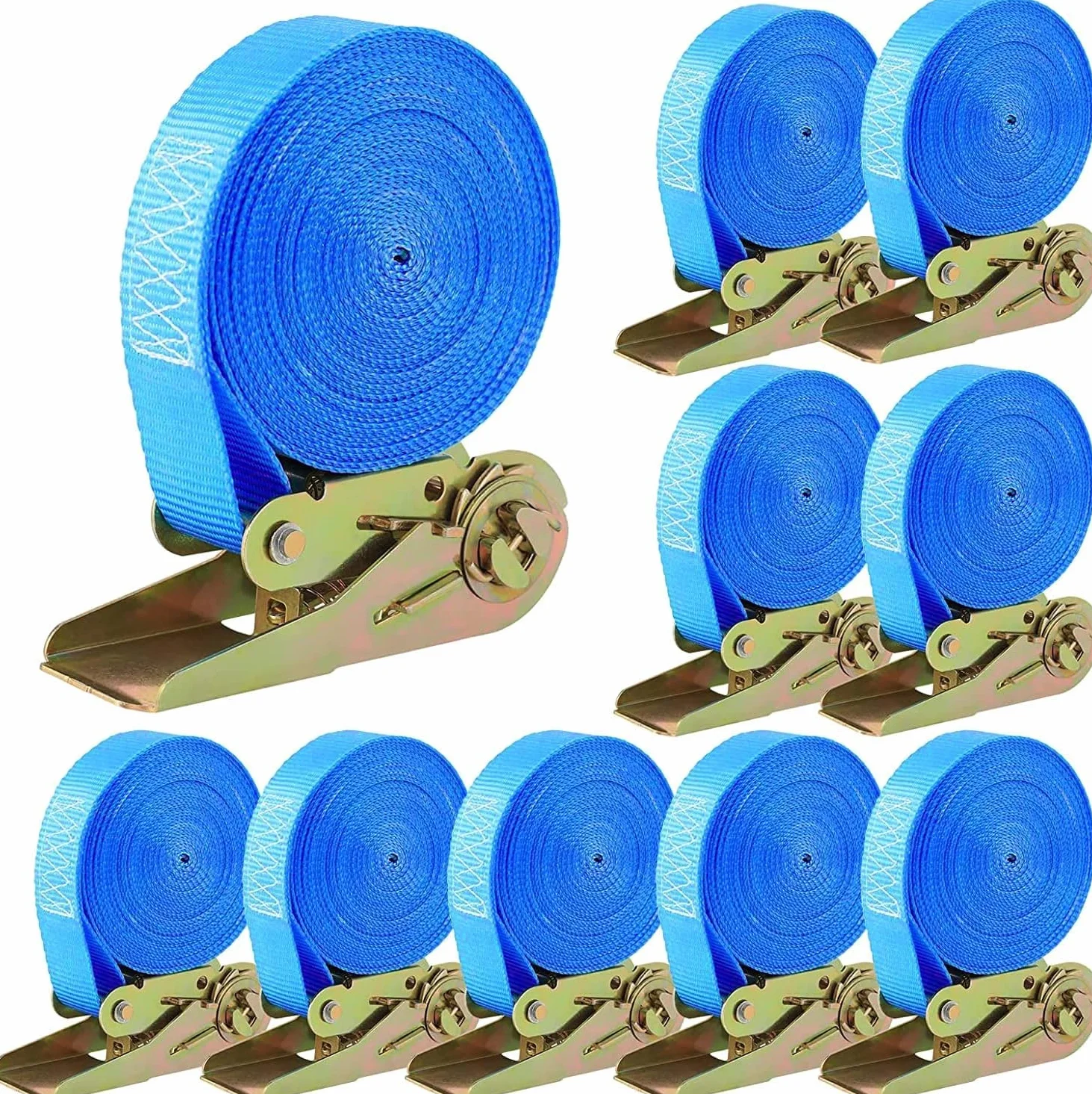 Cinchas de Amarre Carga 800kg, 6m x 25mm Correas de Amarre con Trinquete, Tensor de Carraca 10 Piezas Azul