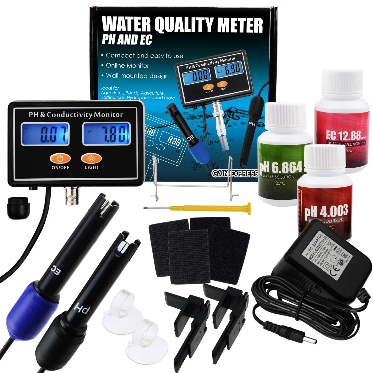 En Línea PH & EC Conductividad Supervisar Probador ATC, Supervisión Continua En Tiempo Real De Calidad Del Agua, La Pared Aumentable Y Recargable, Para Acuario, Estanque, Acuicultura, Hidroponía