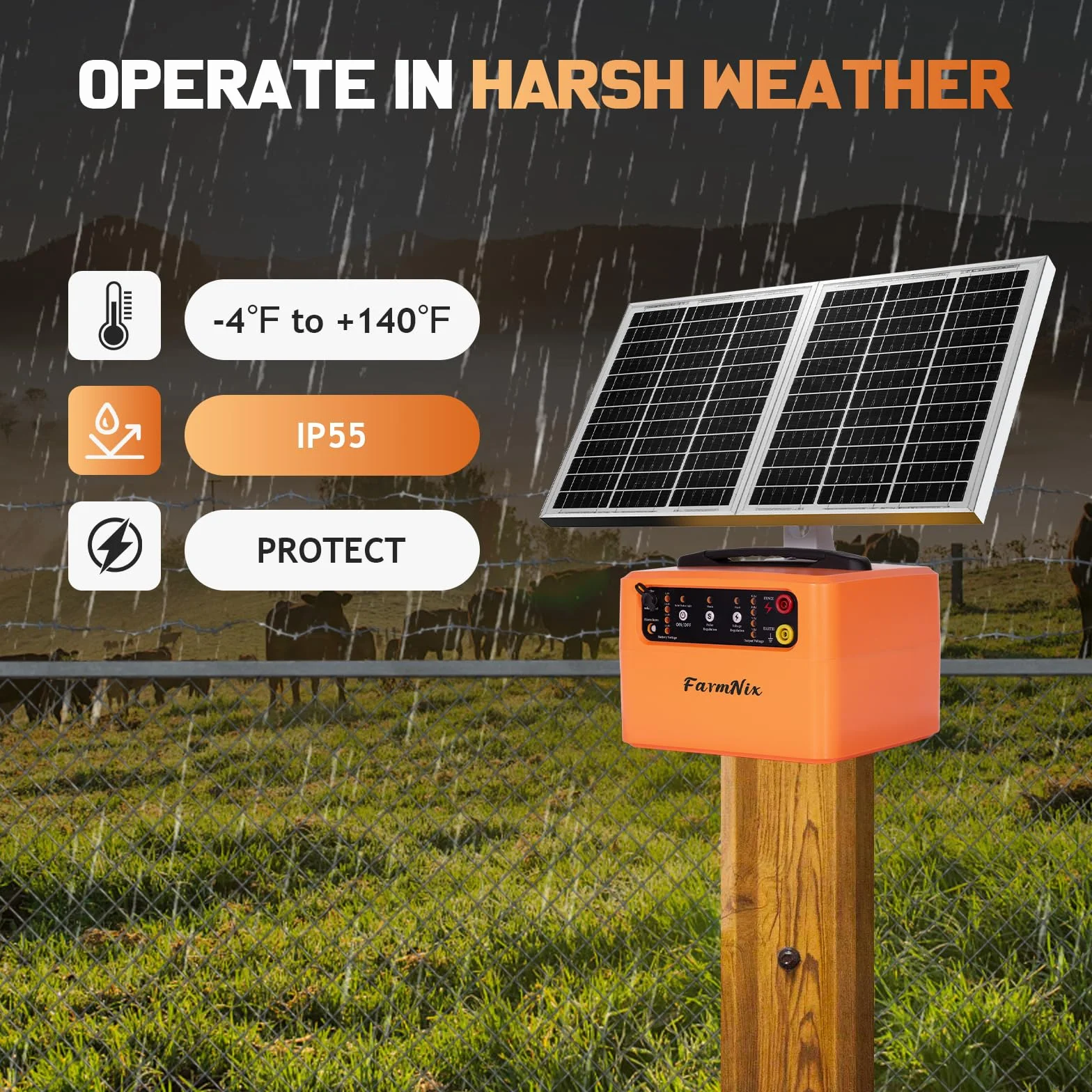 12 V Solar Pastor Electrico, 0.3-1.5J, 6KV-12KV cerca eléctrica Controlador de 48KM, con batería de 12 V 7Ah y Panel Solar de 15W, para Cría de Animales Pastores, para Granja Pastar Jardín