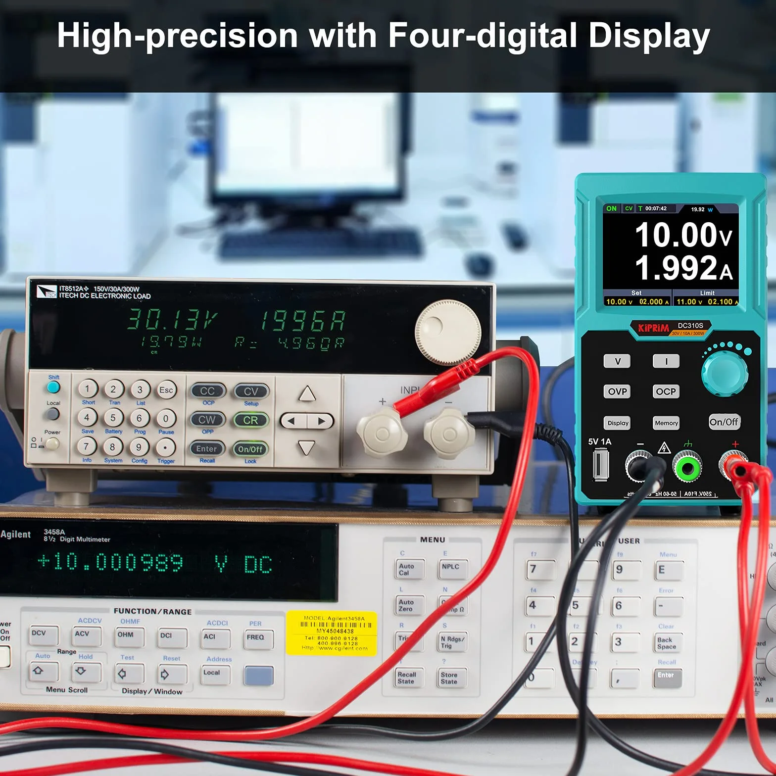 Kiprim Fuente de Laboratorio Regulable, 0-30V 0-10A 300W con Memoria Rápida M1-M4, Fuente DC Programable con Pantalla TFT, Protección OVP/OCP/OTP, Puertos USB - DC310S