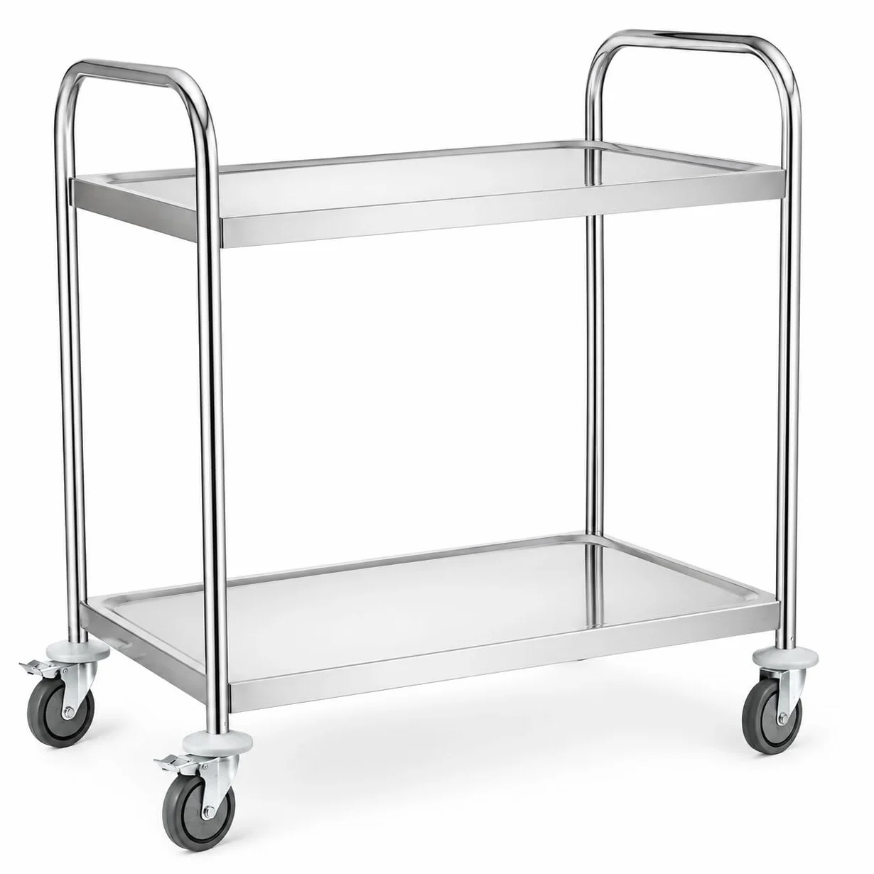 Carro de servicio de acero inoxidable de 2 niveles - 84,5 x 52,5 x 94 cm - Ruedas giratorias con frenos - Cocina Pro, Restaurante, Comunidad