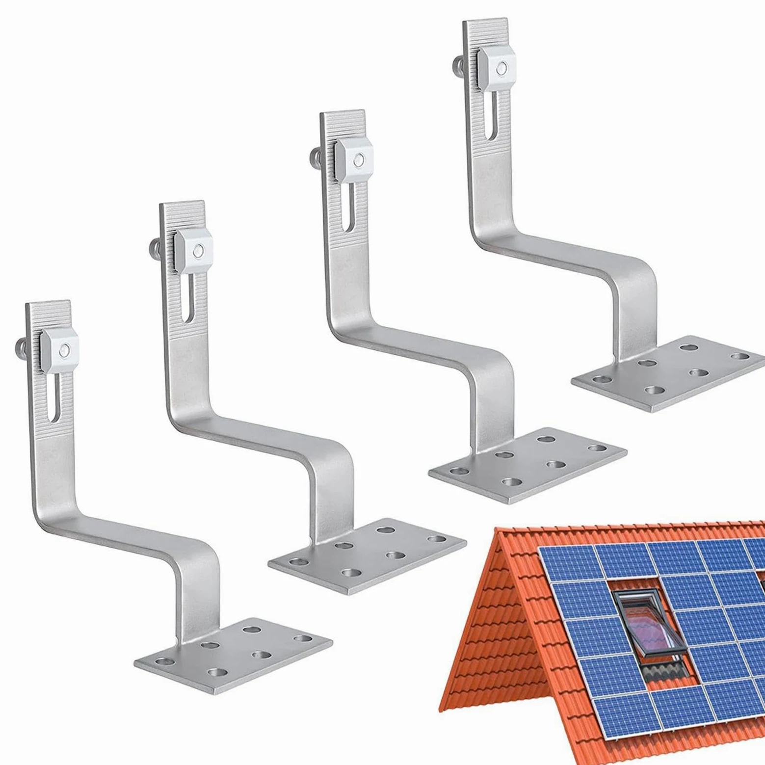 Ganchos Para Paneles Fotovoltaicos - De Aleación, Conector De Montaje | Hardware De Soporte De Paneles Resistente A Los Agentes Atmosféricos, Estructura De Fijación De La Guía Reforzada, Dureza