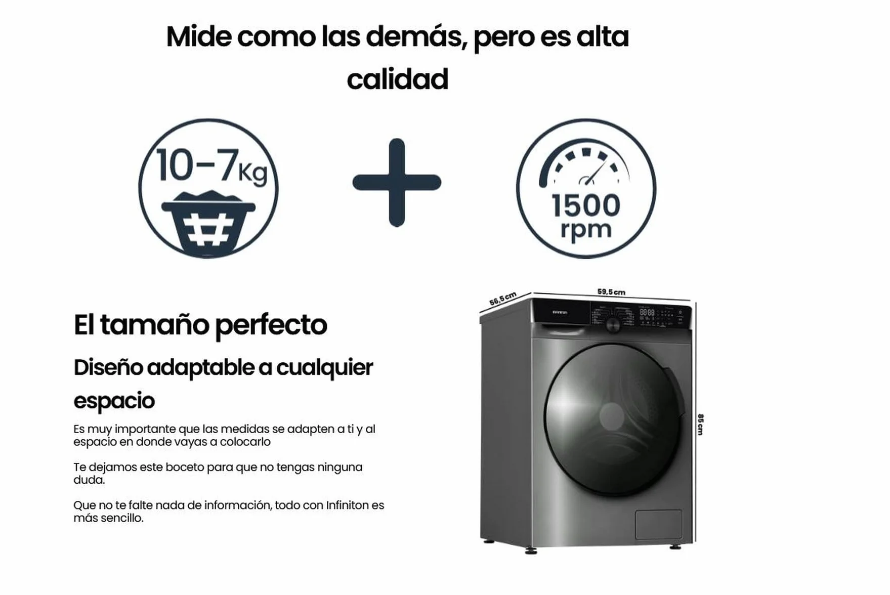 Lavaseca Carga Frontal INFINITON WSD-K0A7D5DK 10 kg Lavado 7 kg Secado 1500 RPM Dark Inox