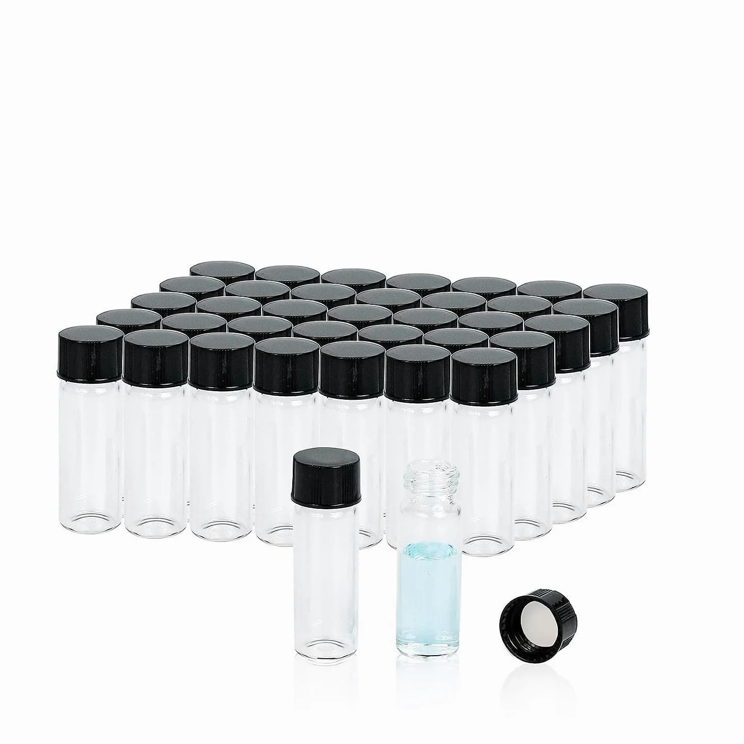100 piezas Frascos Muestra Vidrio 30 ml Vials Borosilicato Transparentes con Tapas Negras - Estancos(Brown,20mL)