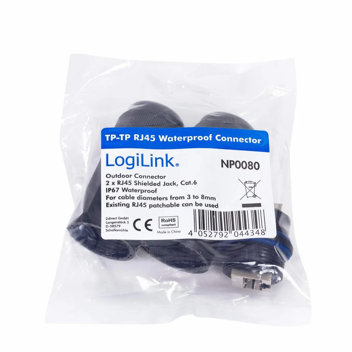 LOGILINK EMPALME DE CABLE DE RED EXTERIOR RJ45 HEMBRA/HEMBRA IP67 IMPERMEABLE